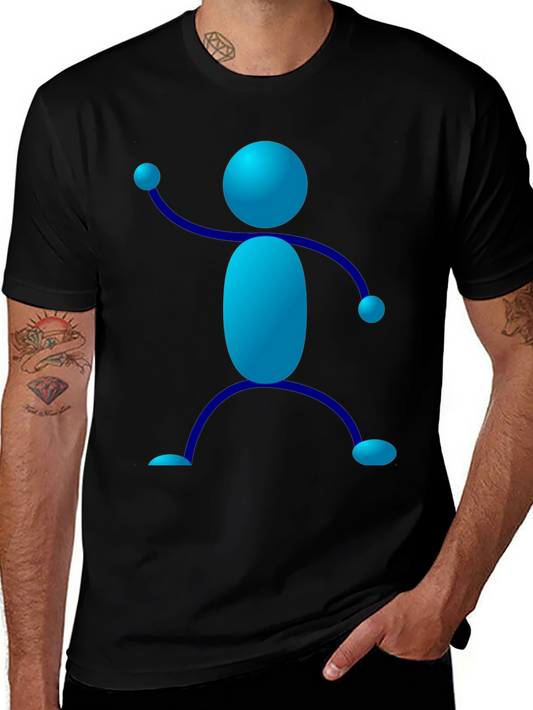 Funky Blue Stick Figure Graphic Tee - Black