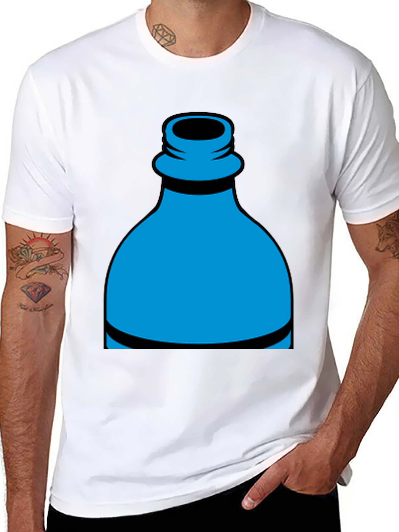 Blue Bottle Graphic Tee - Casual Black T-Shirt