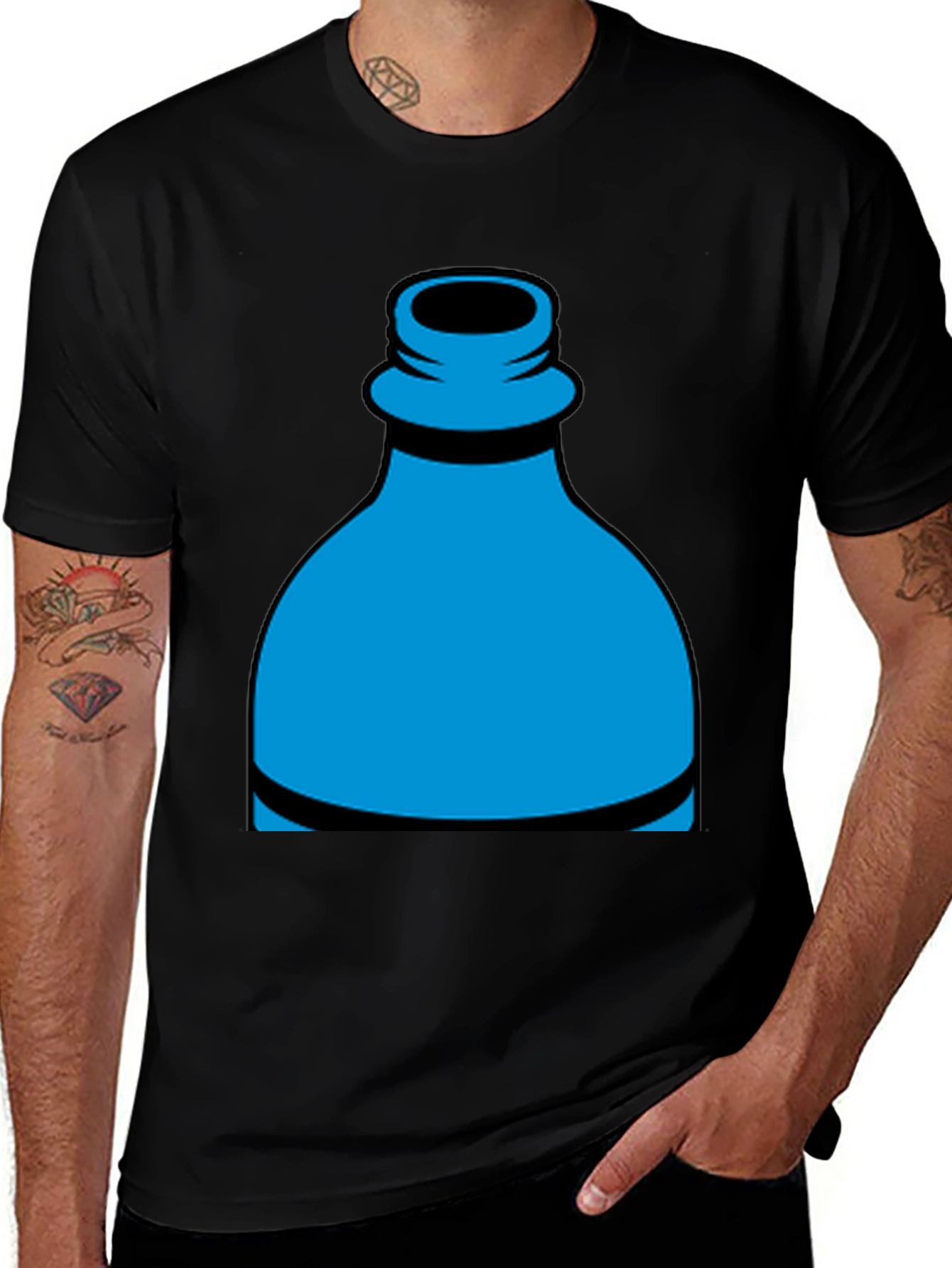 Blue Bottle Graphic Tee - Casual Black T-Shirt