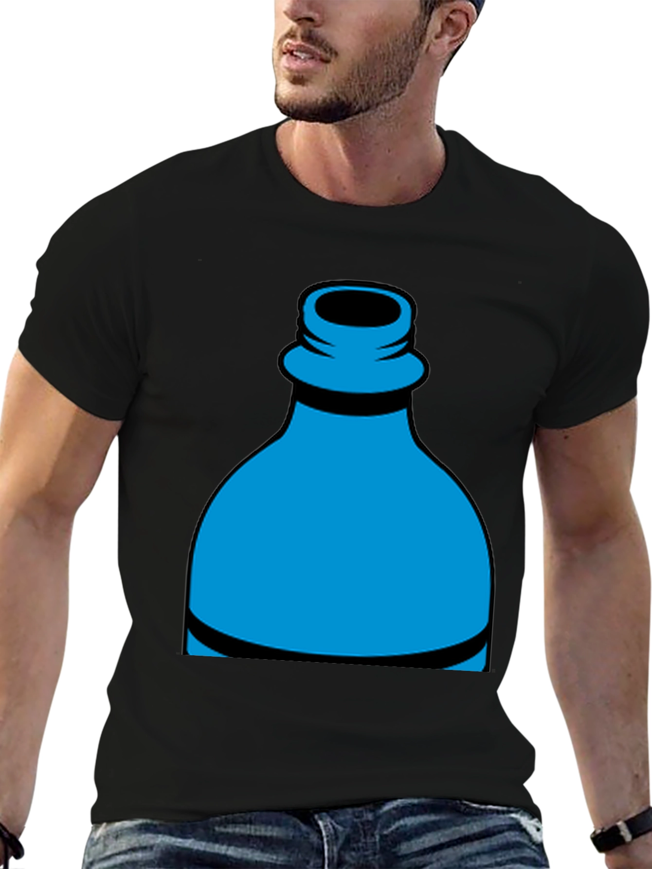 Blue Bottle Graphic Tee - Casual Black T-Shirt