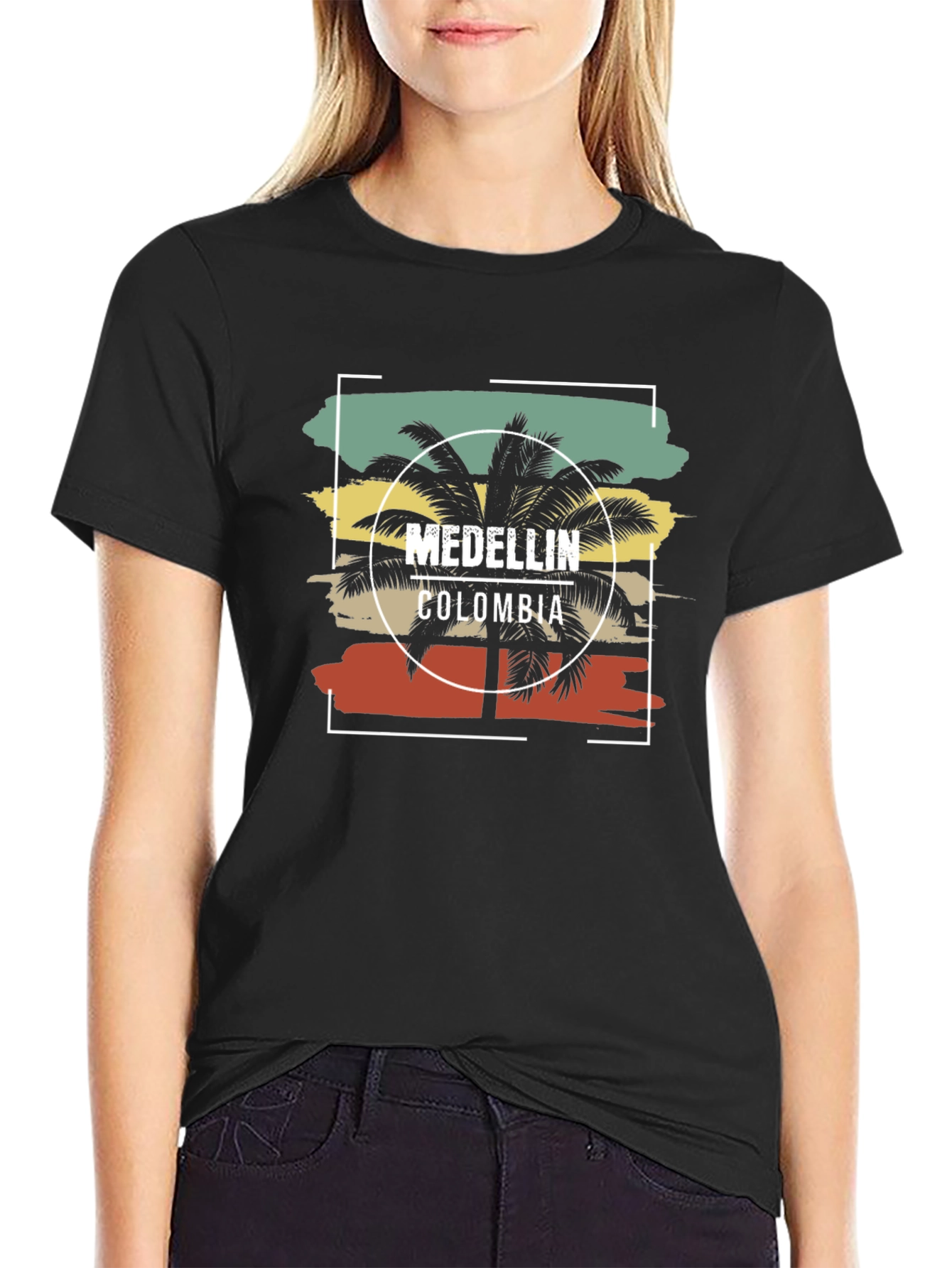Medellin Colombia Graphic Tee - Retro Palm Tree Design