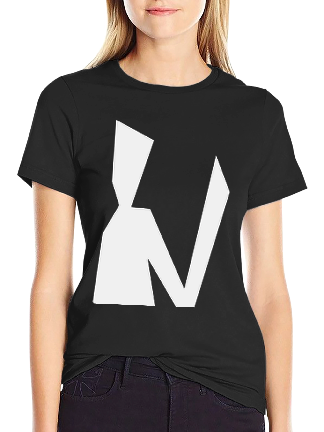 Abstract White Graphic Print Black T-Shirt