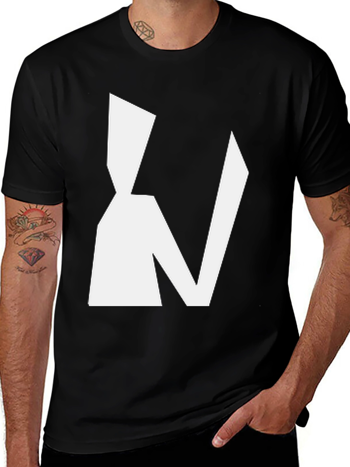 Abstract White Graphic Print Black T-Shirt