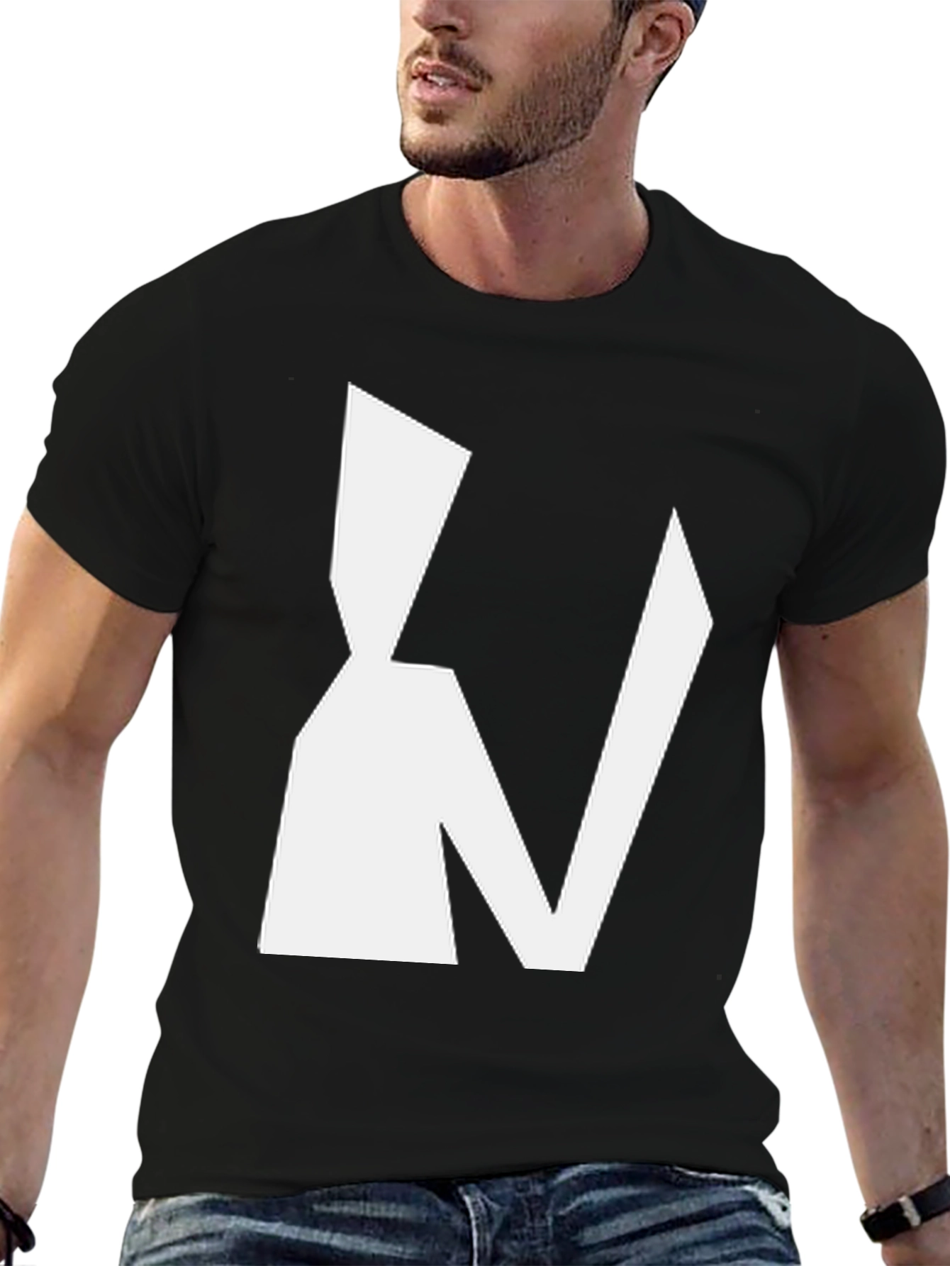 Abstract White Graphic Print Black T-Shirt