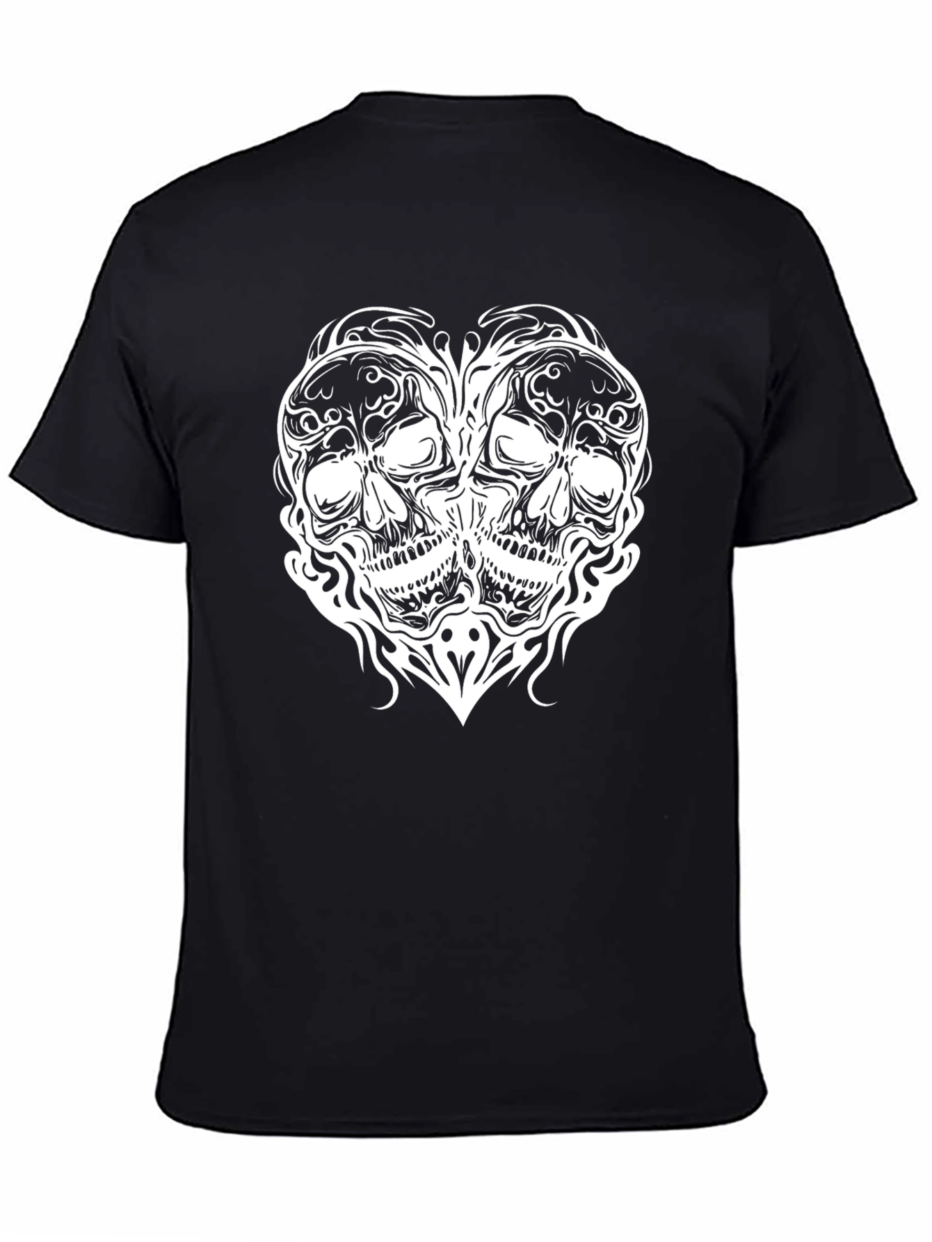 Skull Heart Graphic Tee - Black Cotton