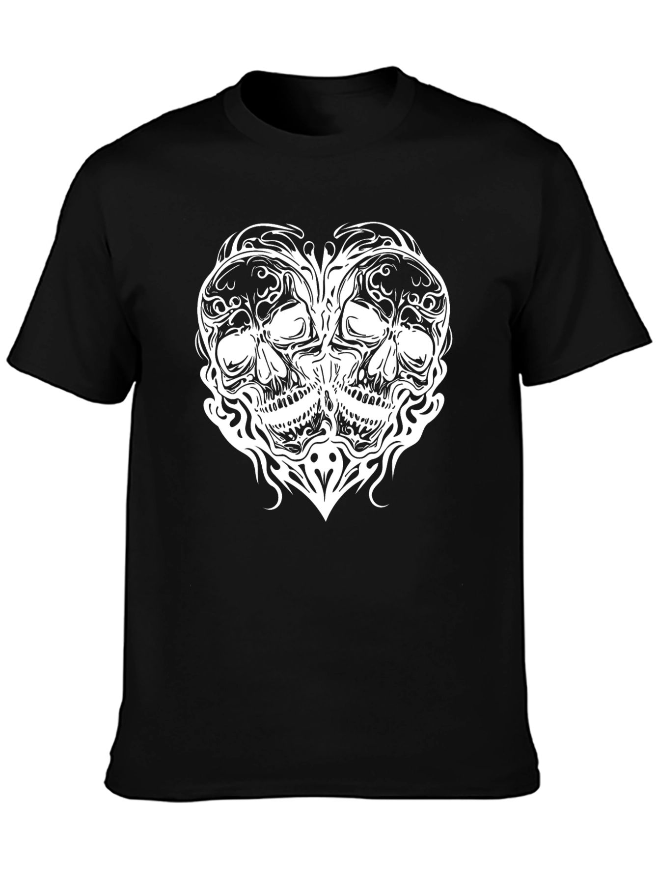 Skull Heart Graphic Tee - Black Cotton