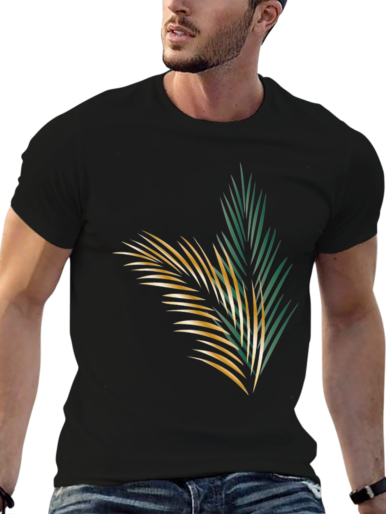 Tropical Palm Leaf Graphic Black T-Shirt