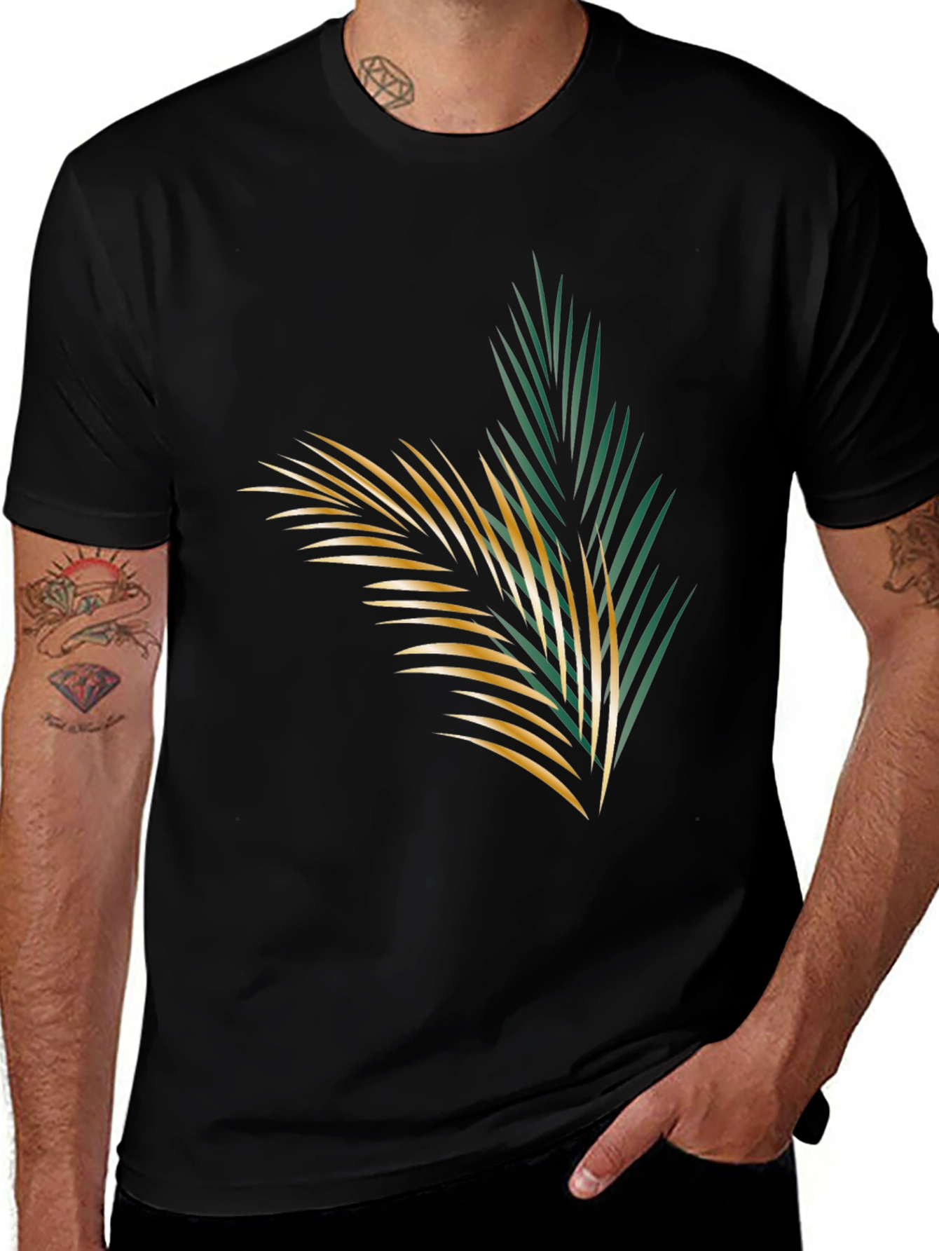 Tropical Palm Leaf Graphic Black T-Shirt