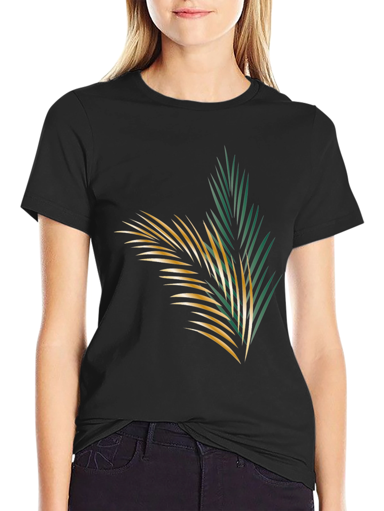 Tropical Palm Leaf Graphic Black T-Shirt