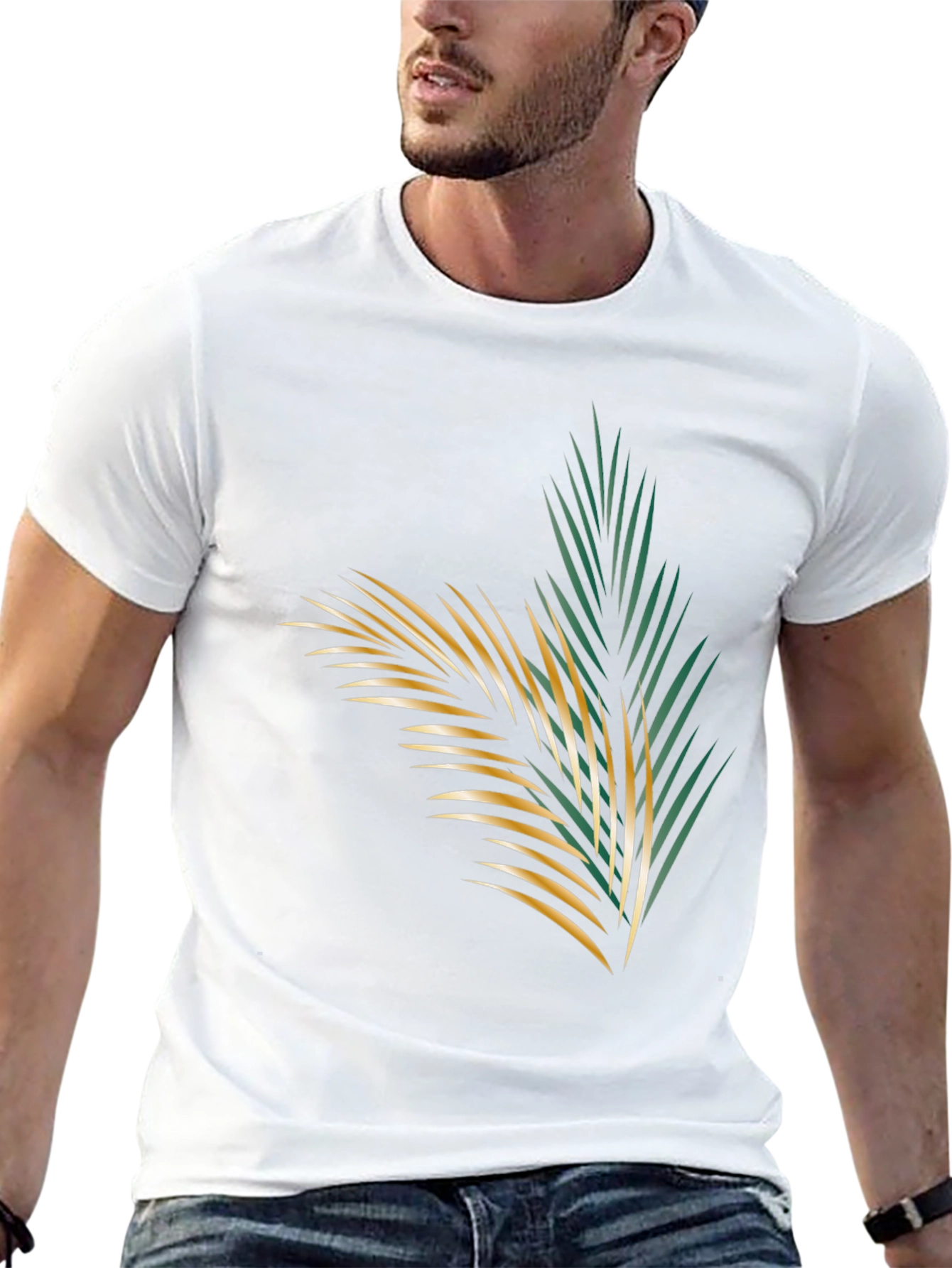 Tropical Palm Leaf Graphic Black T-Shirt