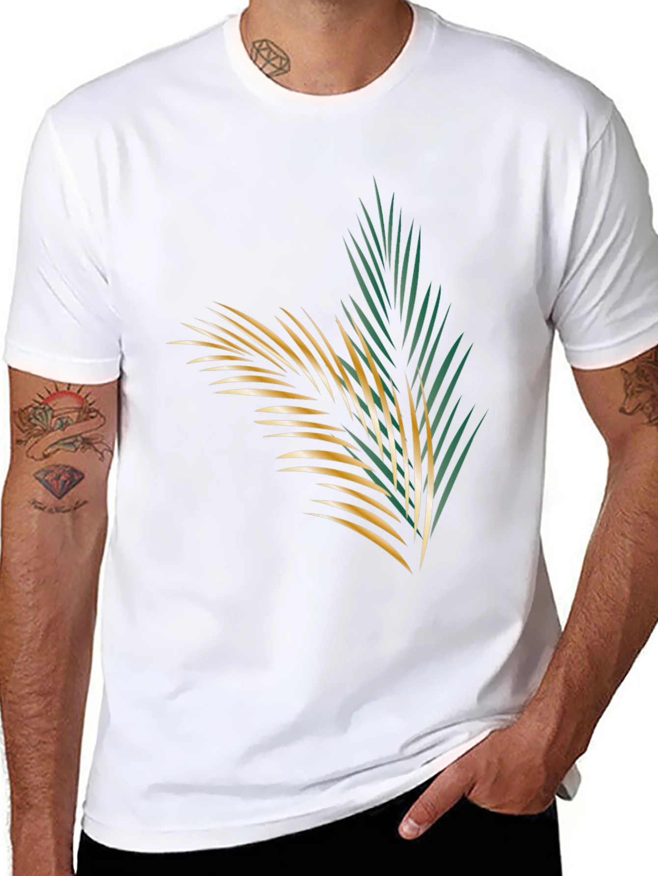 Tropical Palm Leaf Graphic Black T-Shirt