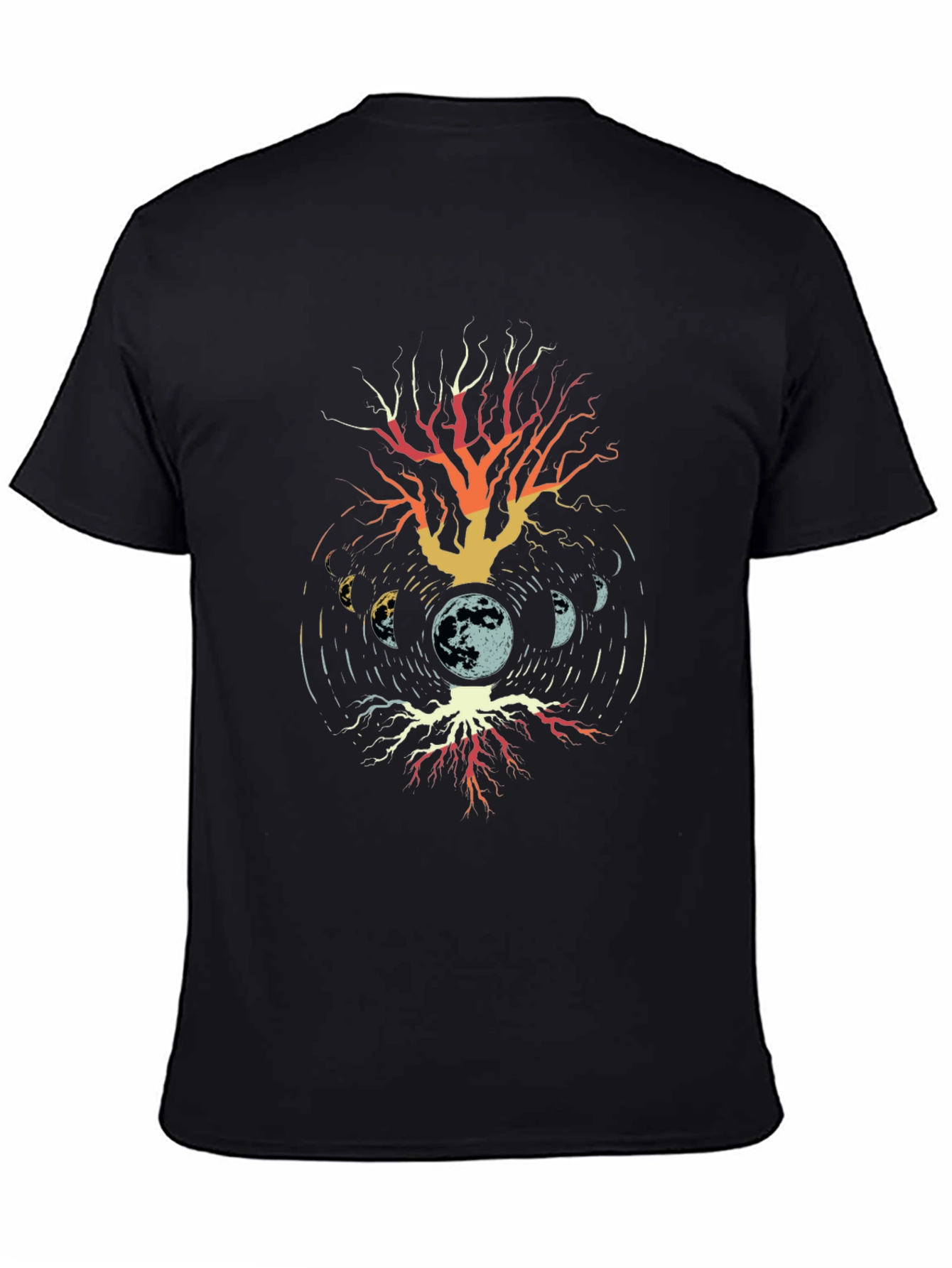 Moon Phases Tree Graphic T-Shirt - Black