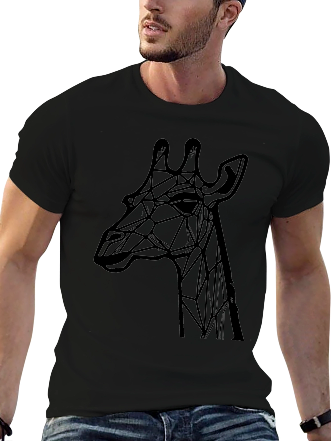 Geometric Giraffe Graphic Tee - Modern Black T-Shirt