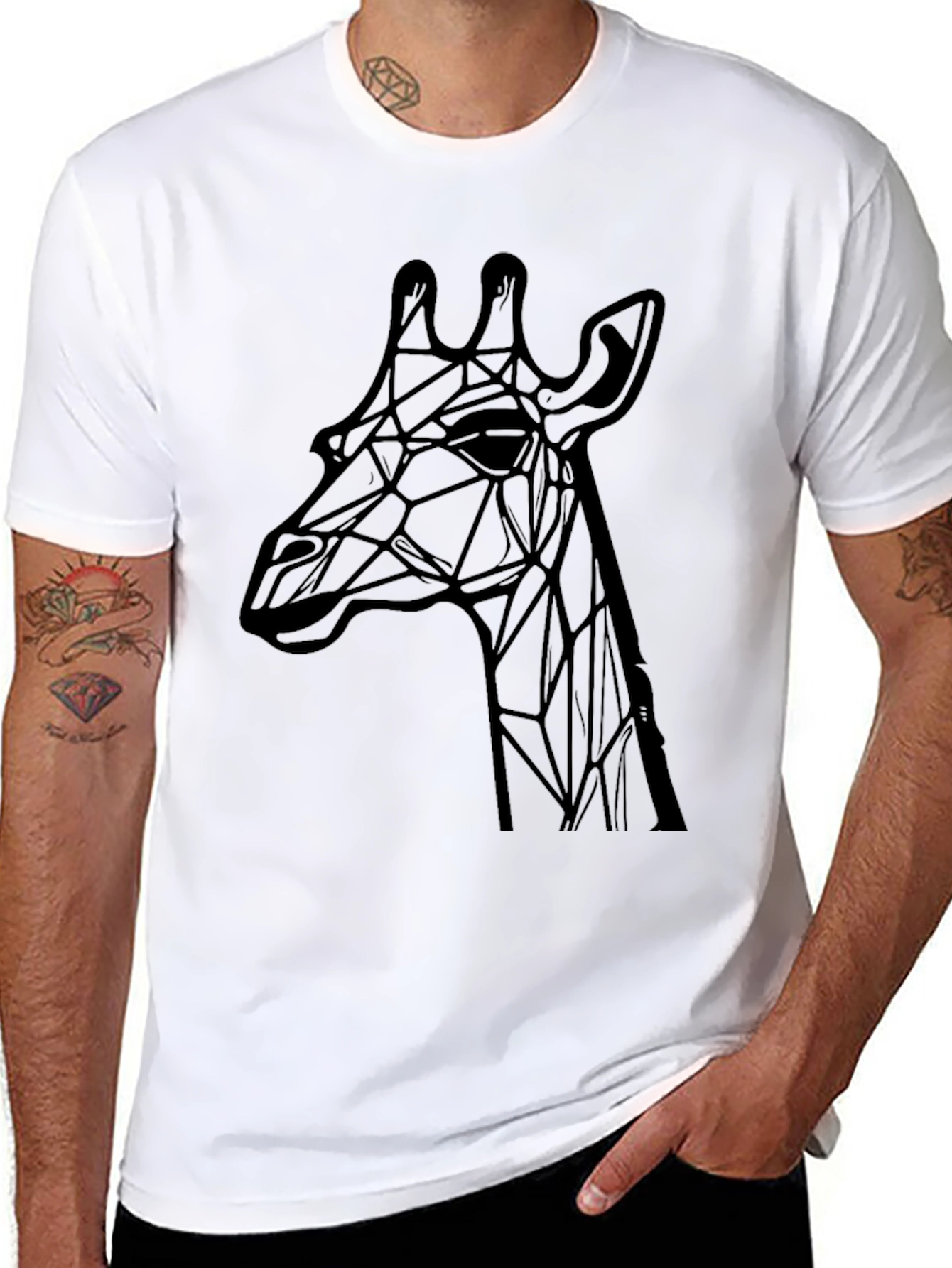 Geometric Giraffe Graphic Tee - Modern Black T-Shirt