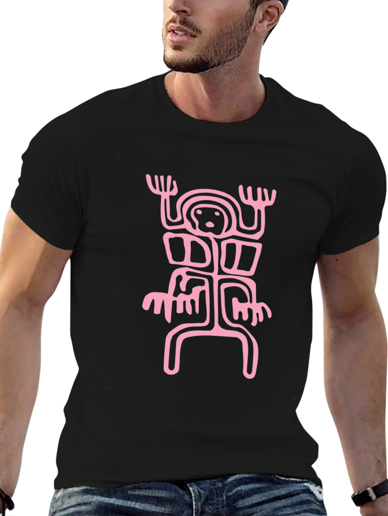 Abstract Pink Graphic Black T-Shirt