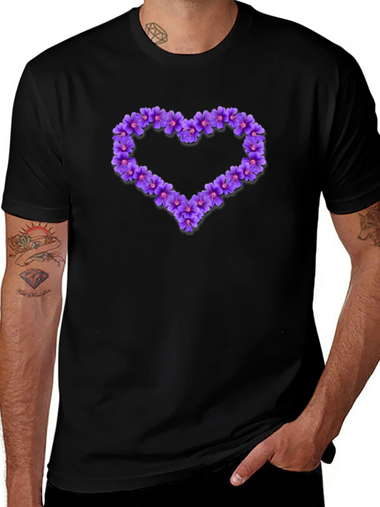 Floral Heart Graphic Tee - Stylish Mens Black T-Shirt