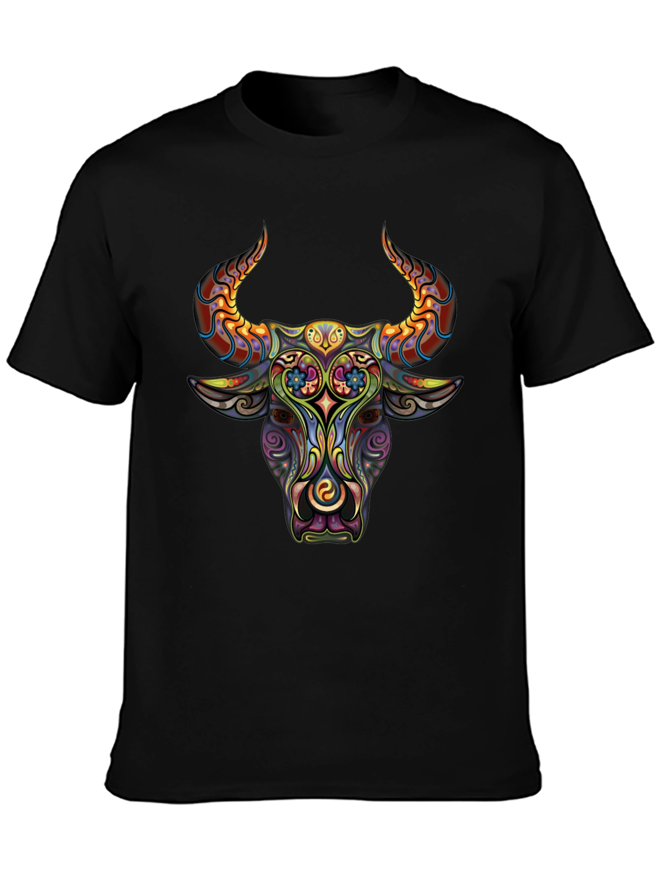 Psychedelic Bull Graphic Tee - Mens Black T-Shirt