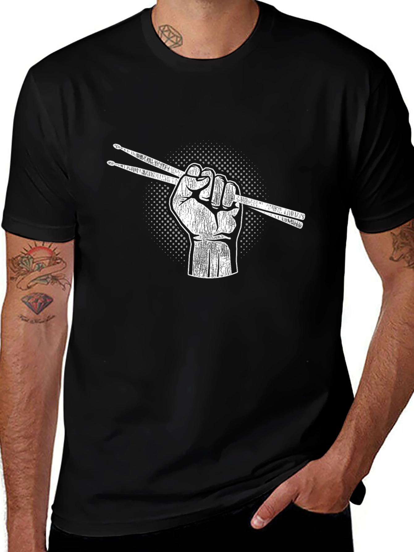 Drummers Fist Graphic T-Shirt - Black Cotton