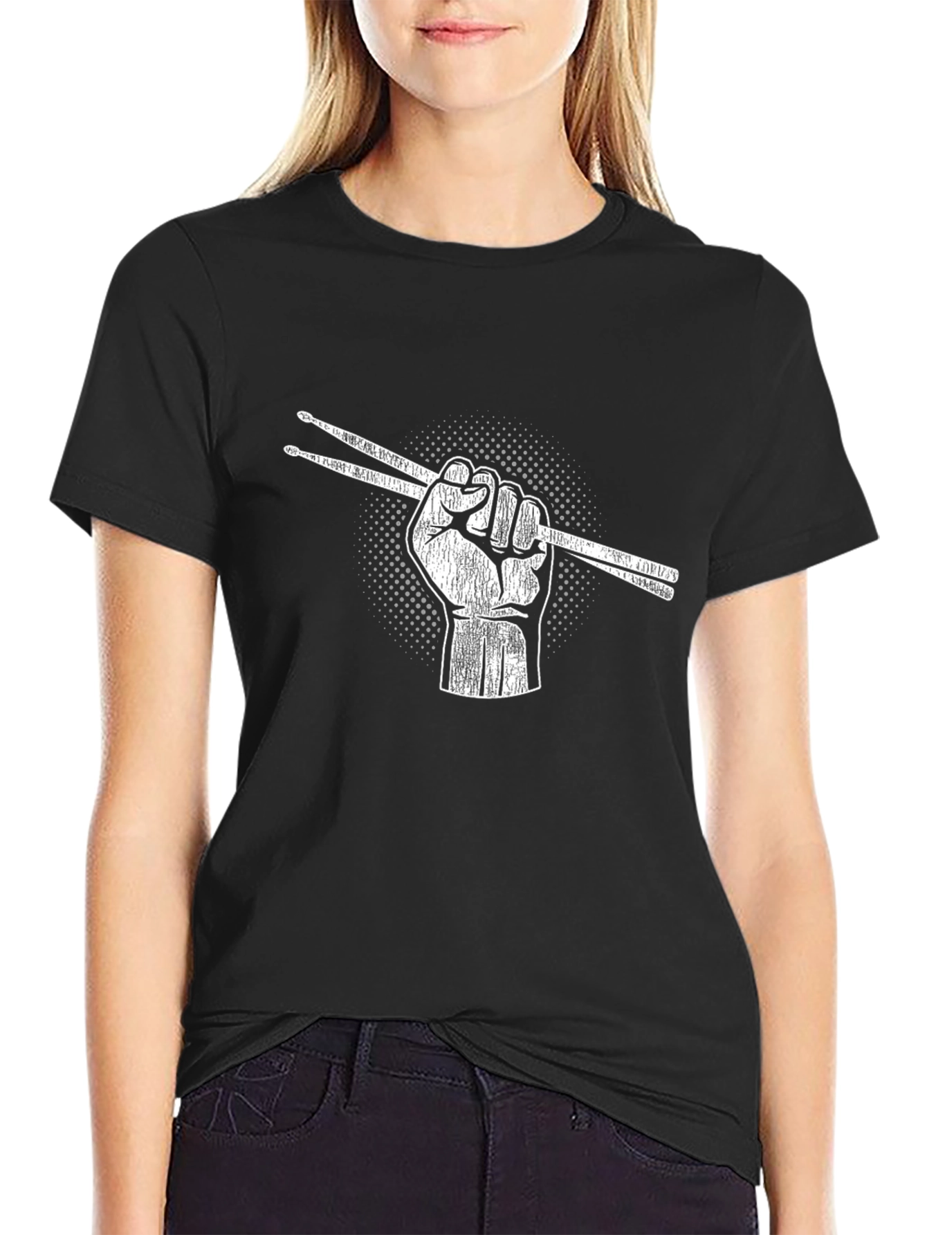 Drummers Fist Graphic T-Shirt - Black Cotton