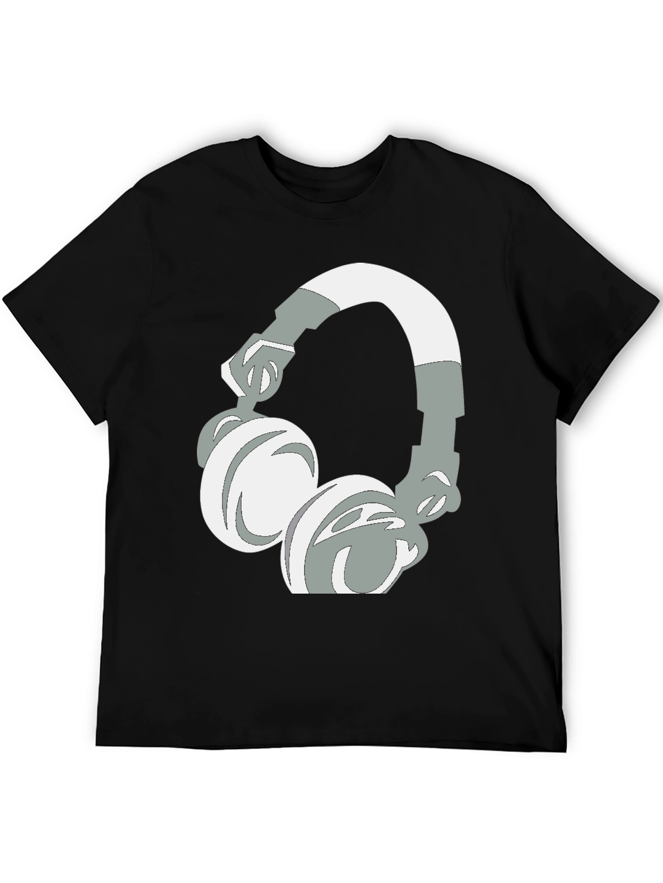 Black T-Shirt with Headphones Graphic