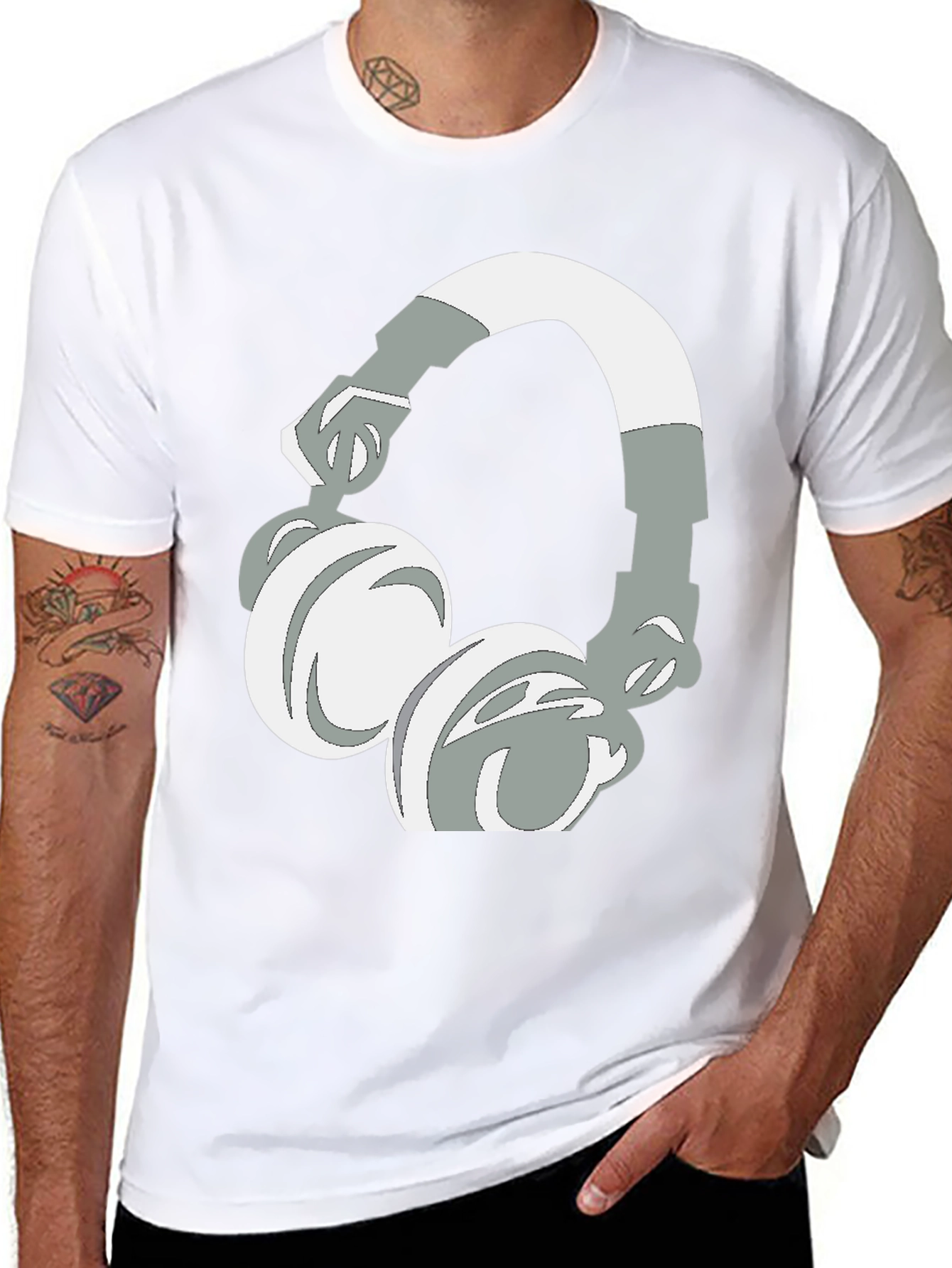 Black T-Shirt with Headphones Graphic