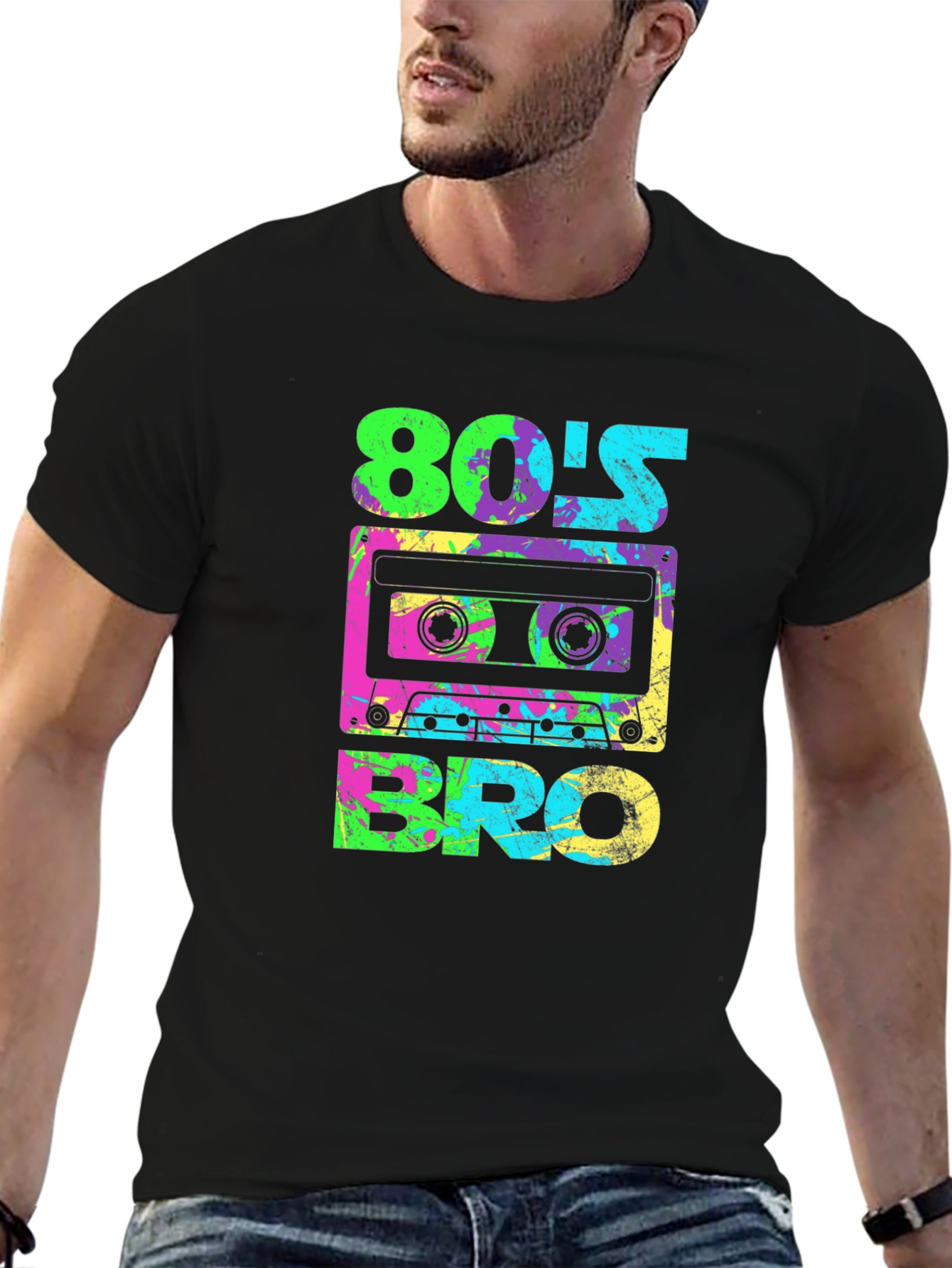 Retro 80s Bro Graphic Tee - Cassette Tape Design