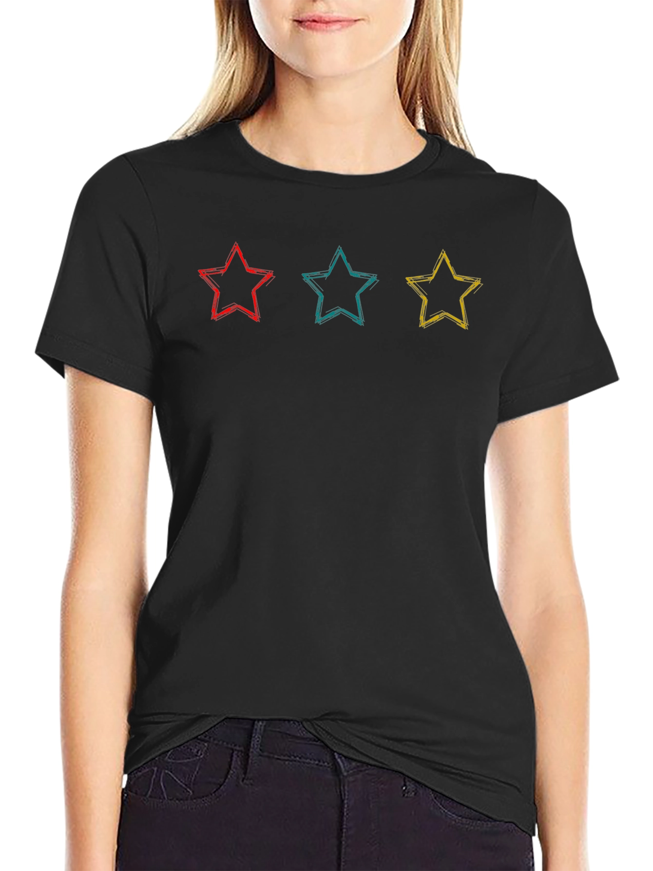 Star Scribble Tee - Black Cotton Casual