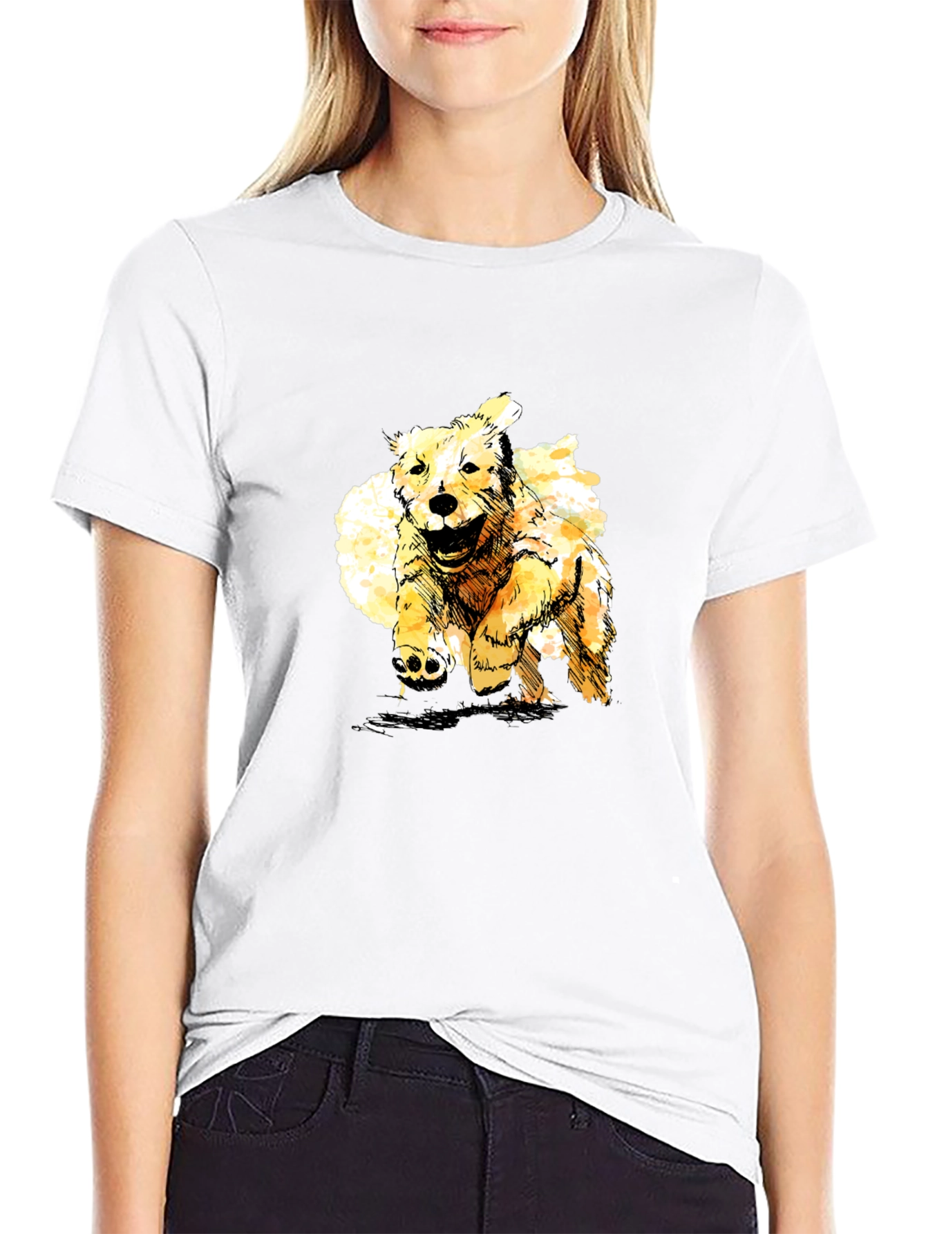 Golden Retriever Sketch Black T-Shirt