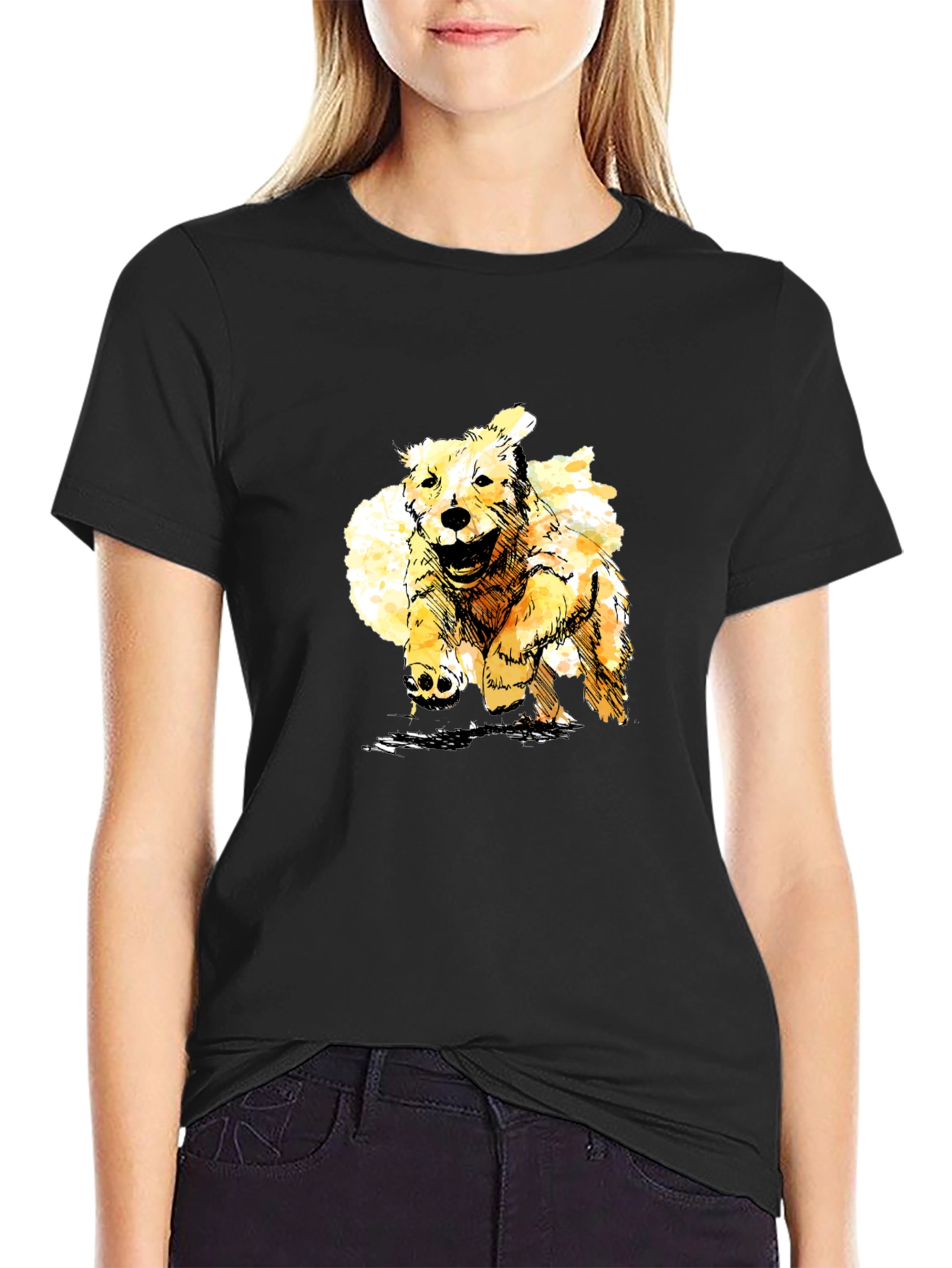 Golden Retriever Sketch Black T-Shirt