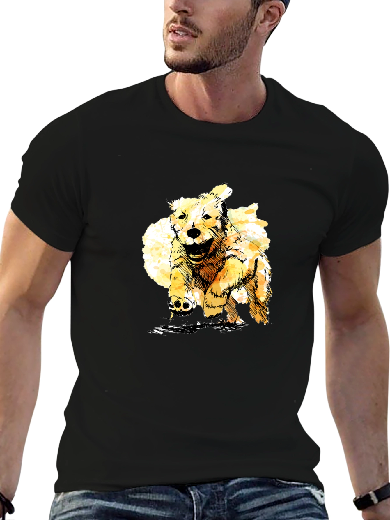 Golden Retriever Sketch Black T-Shirt