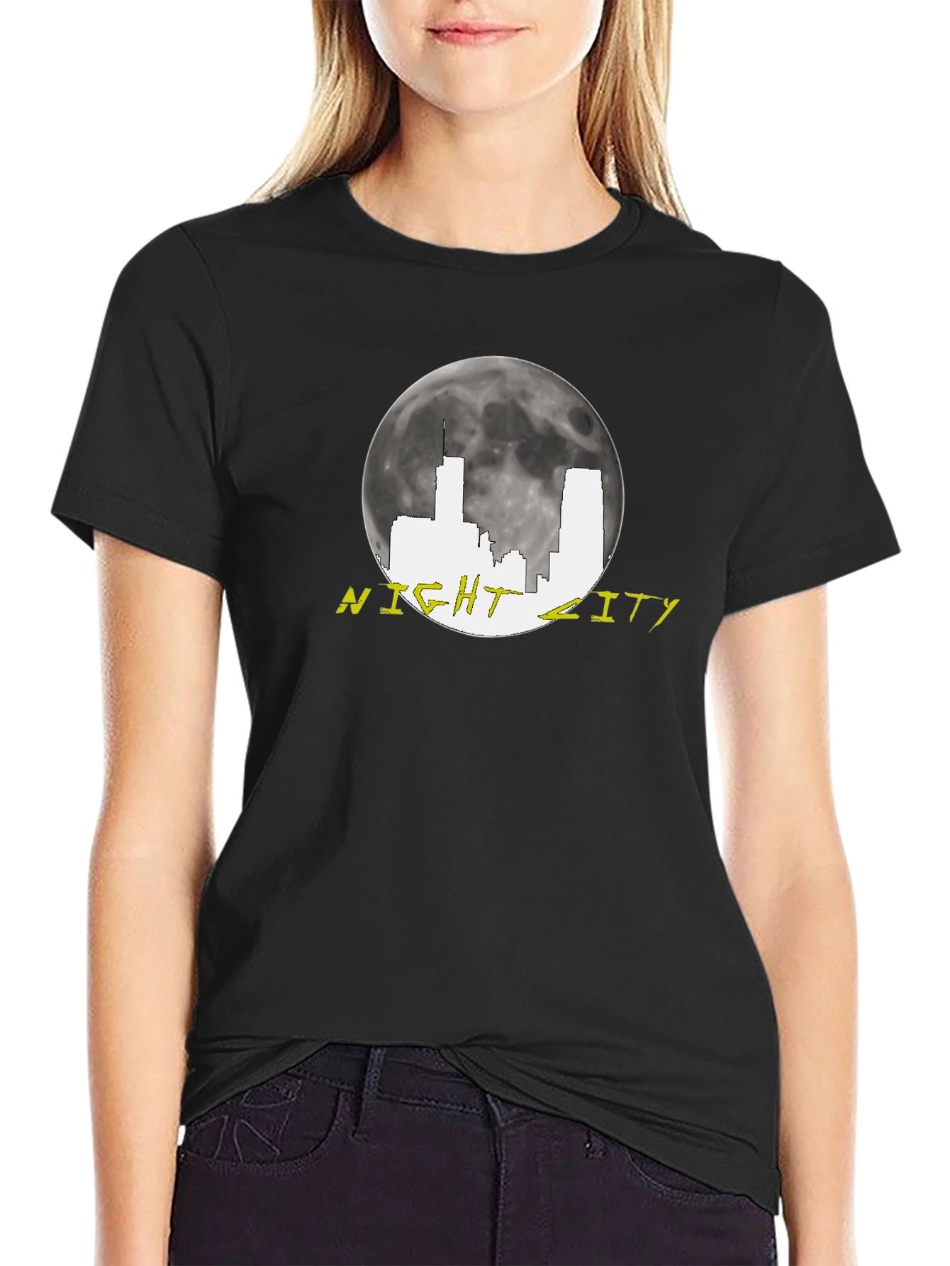 Night City Skyline Graphic Tee - Black