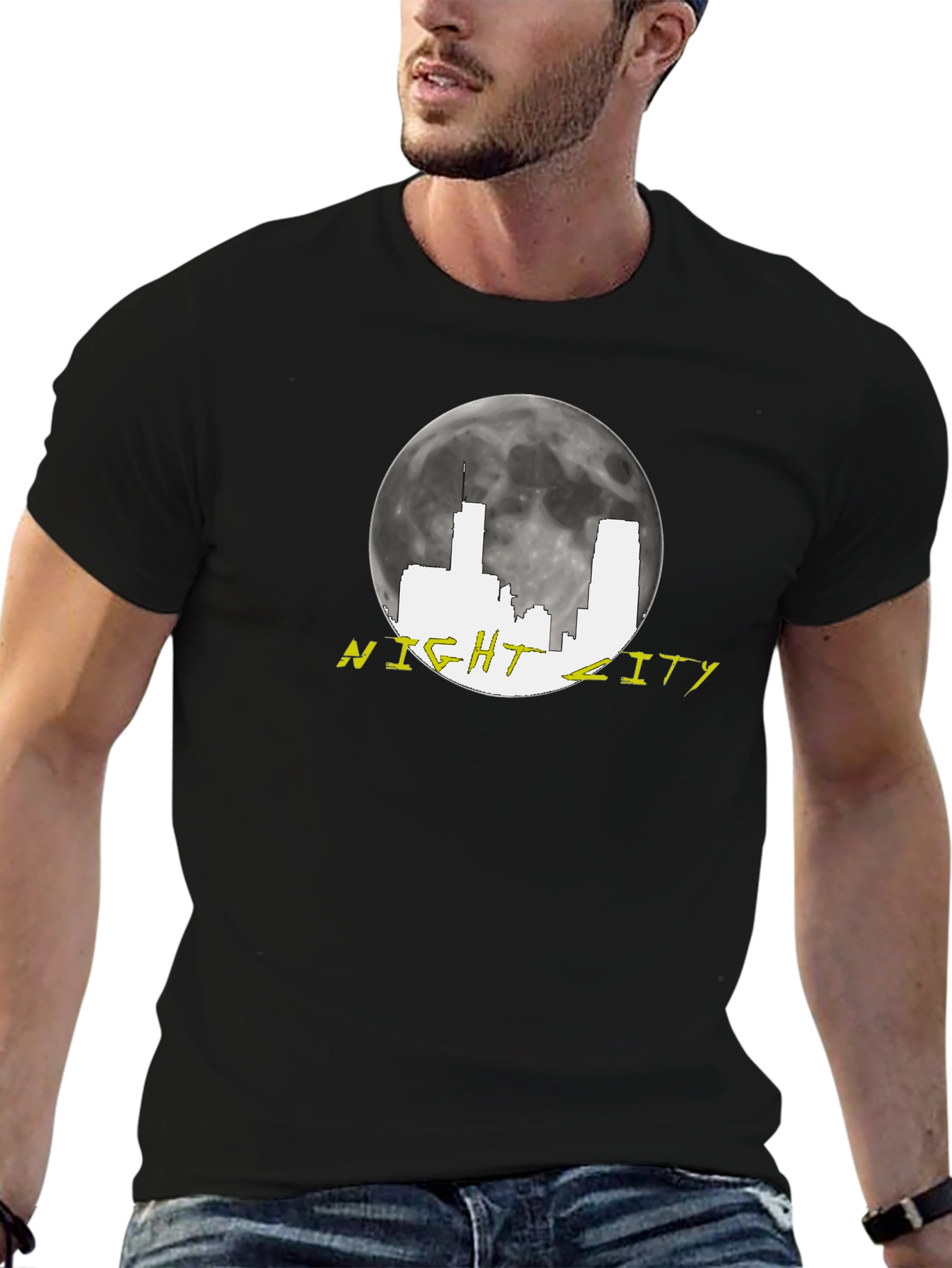 Night City Skyline Graphic Tee - Black