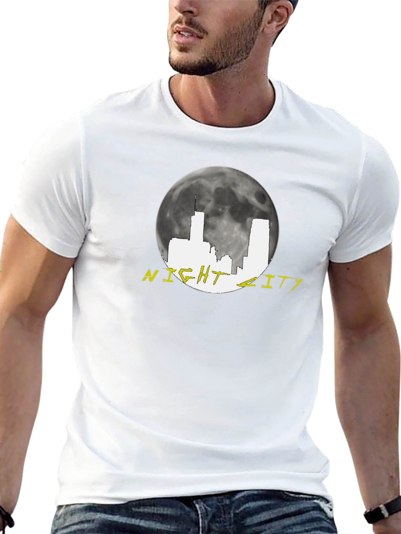 Night City Skyline Graphic Tee - Black