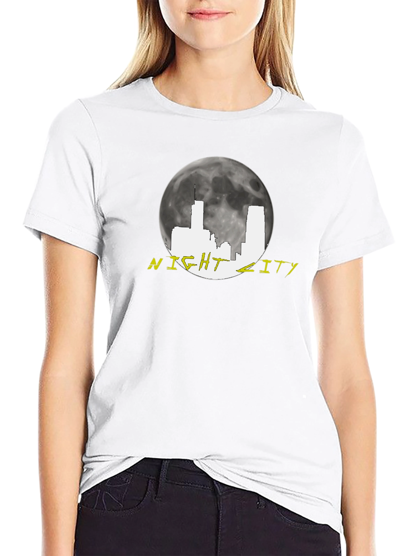 Night City Skyline Graphic Tee - Black