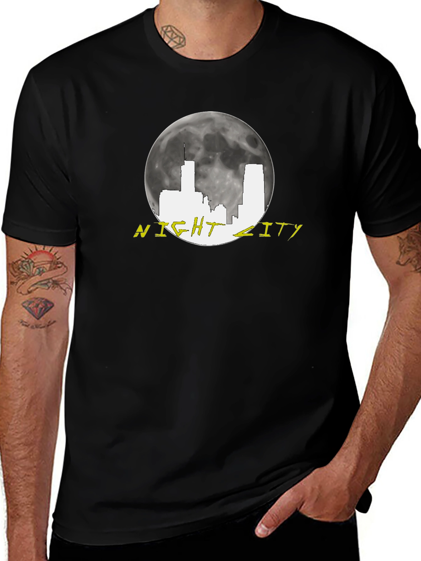 Night City Skyline Graphic Tee - Black