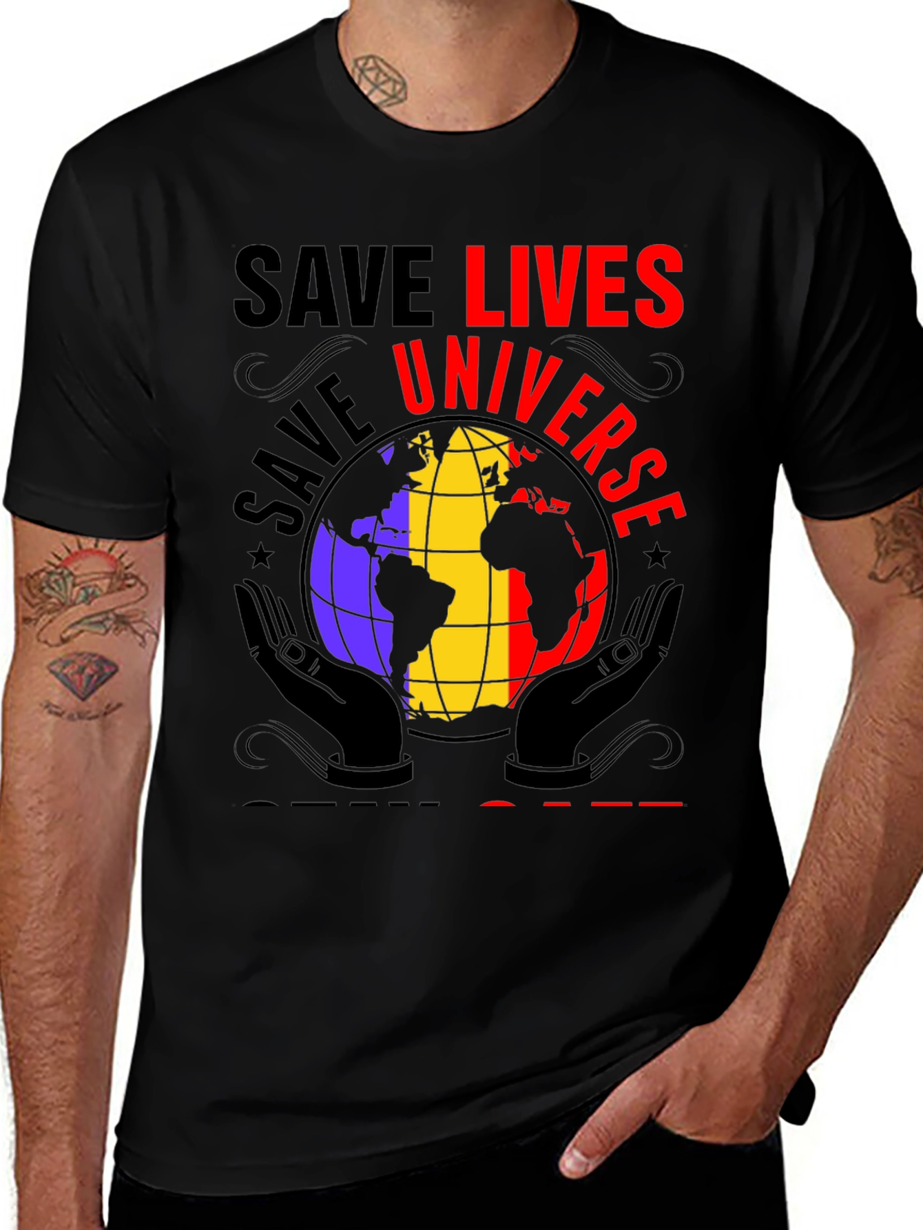 Save Lives Universe Graphic T-Shirt - Black
