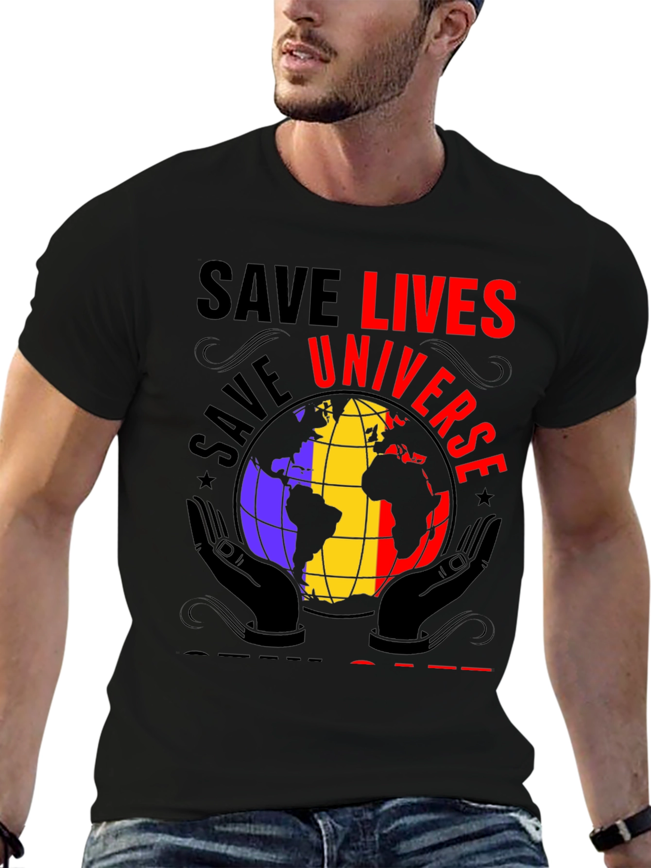 Save Lives Universe Graphic T-Shirt - Black