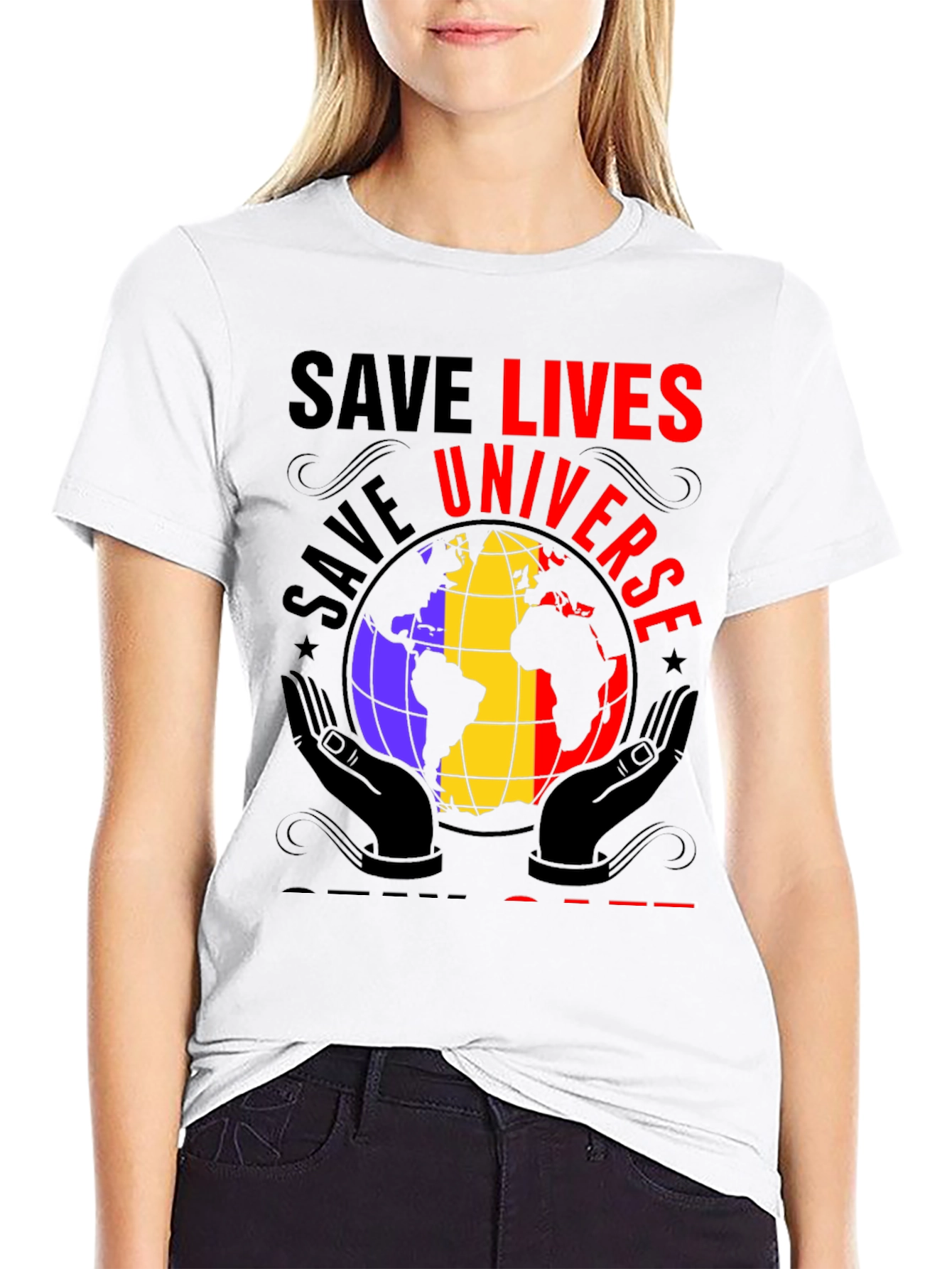 Save Lives Universe Graphic T-Shirt - Black