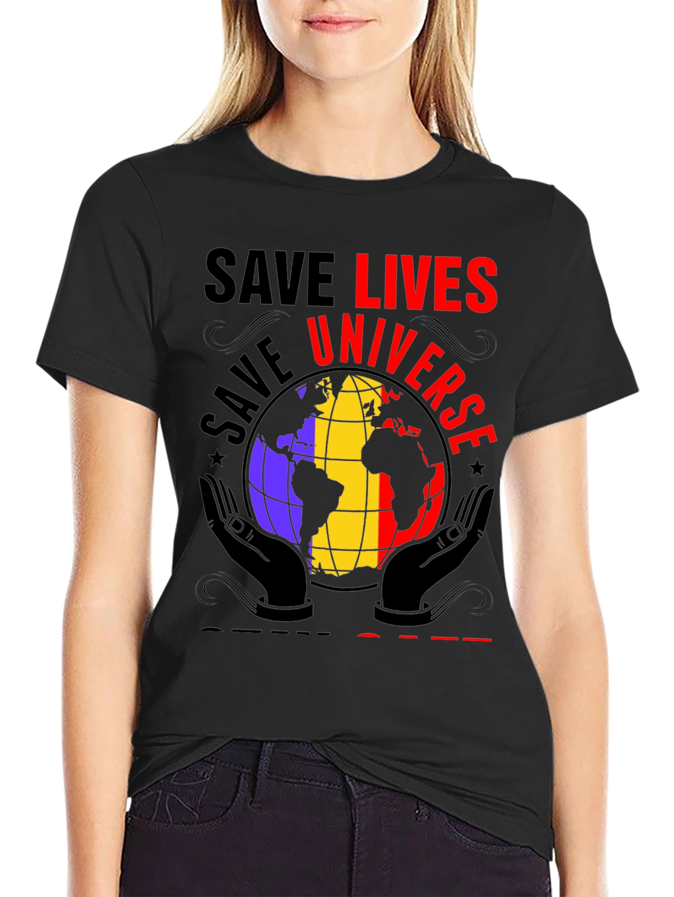 Save Lives Universe Graphic T-Shirt - Black
