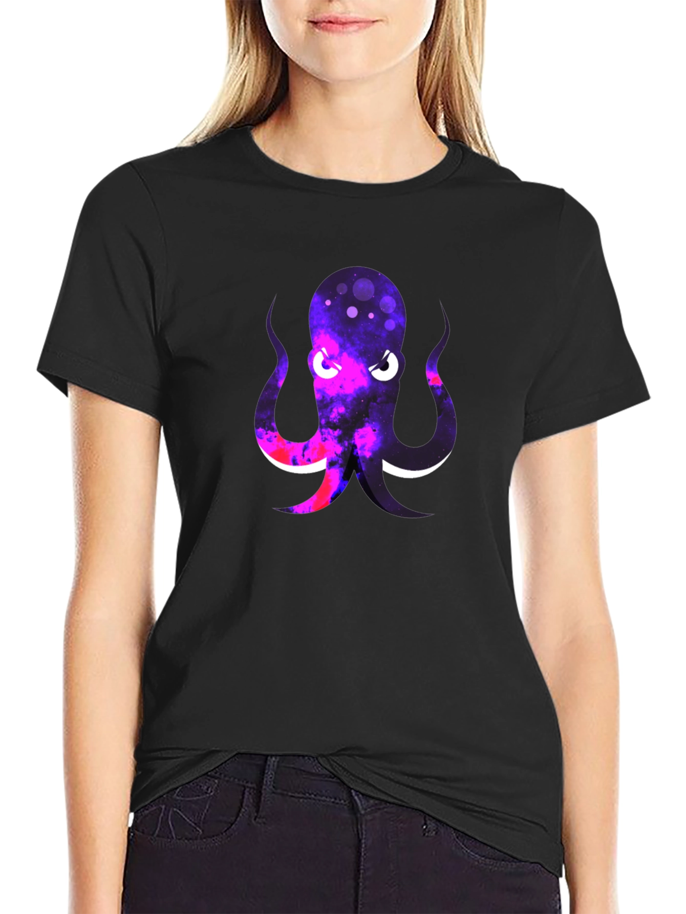 Cosmic Octopus Graphic Tee - Black Cotton Blend T-Shirt