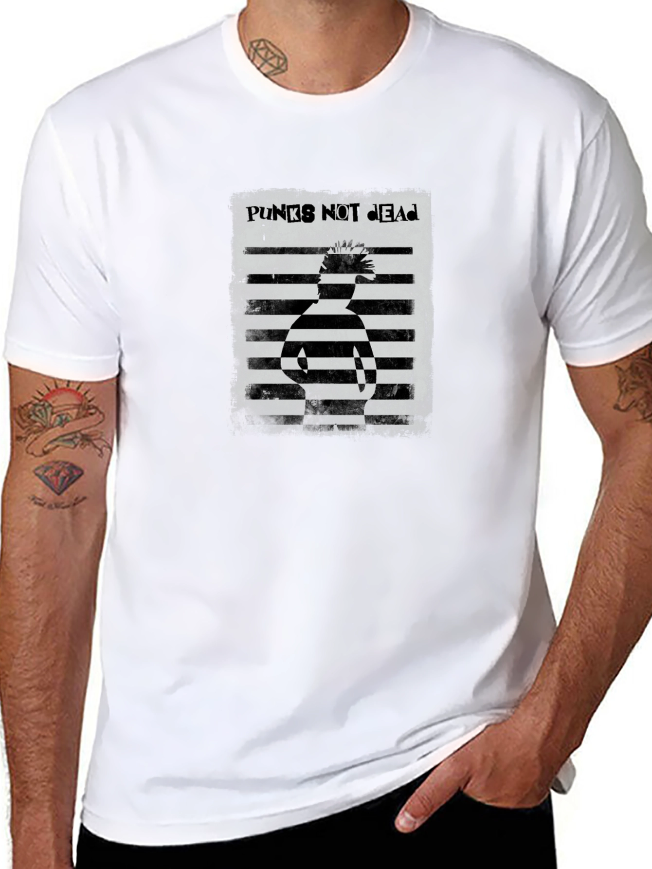 Punks Not Dead Striped Graphic Tee