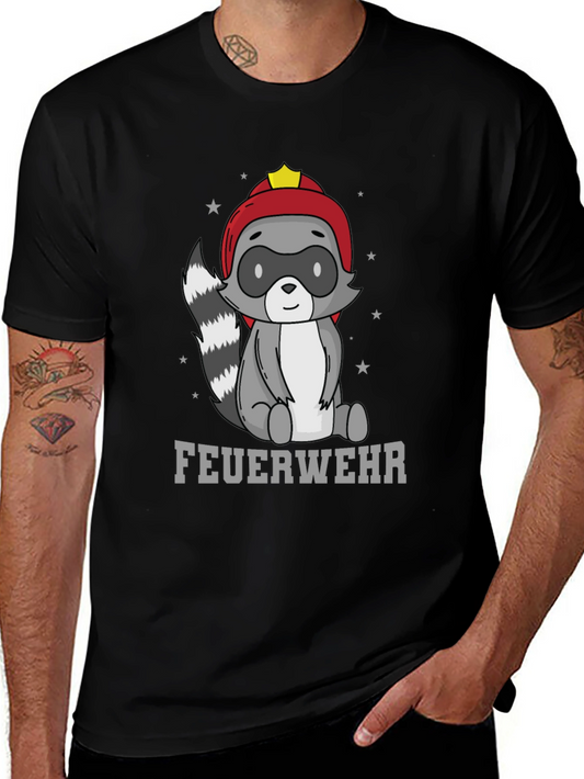 Firefighter Raccoon T-Shirt - Cute Cartoon Design