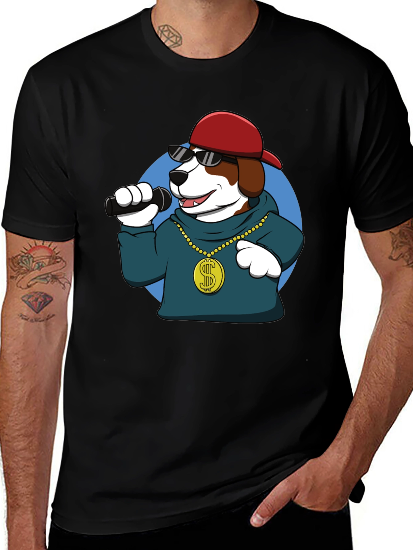 Dog Rapper Graphic Tee - Cool Cartoon Dog T-Shirt