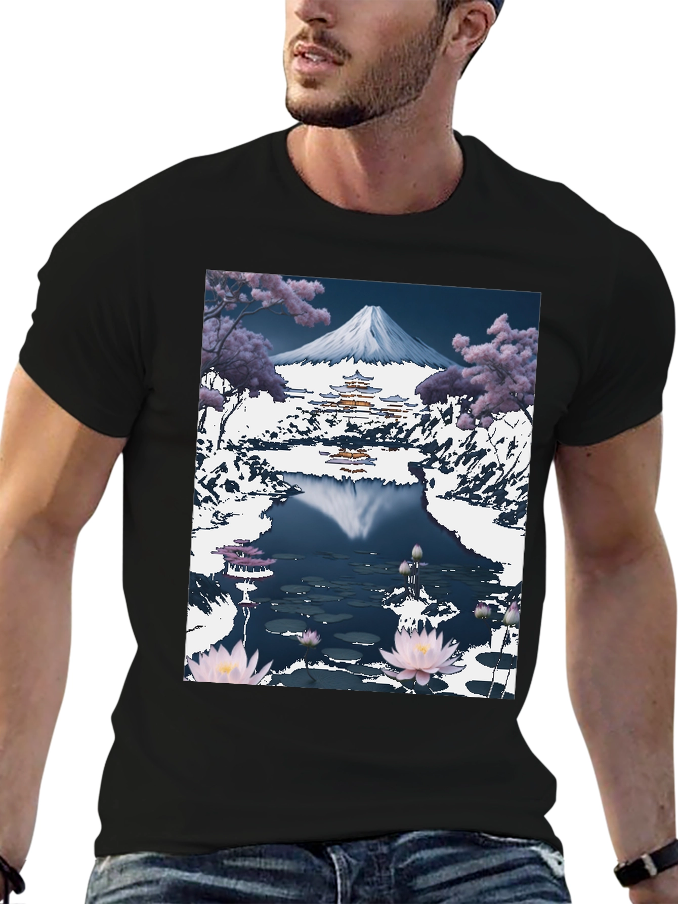 Mount Fuji Lotus Pond Graphic Tee