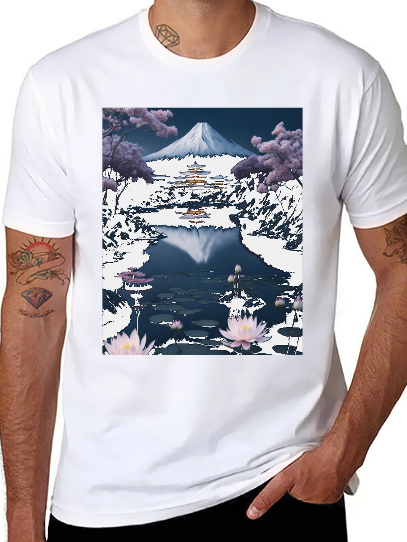 Mount Fuji Lotus Pond Graphic Tee