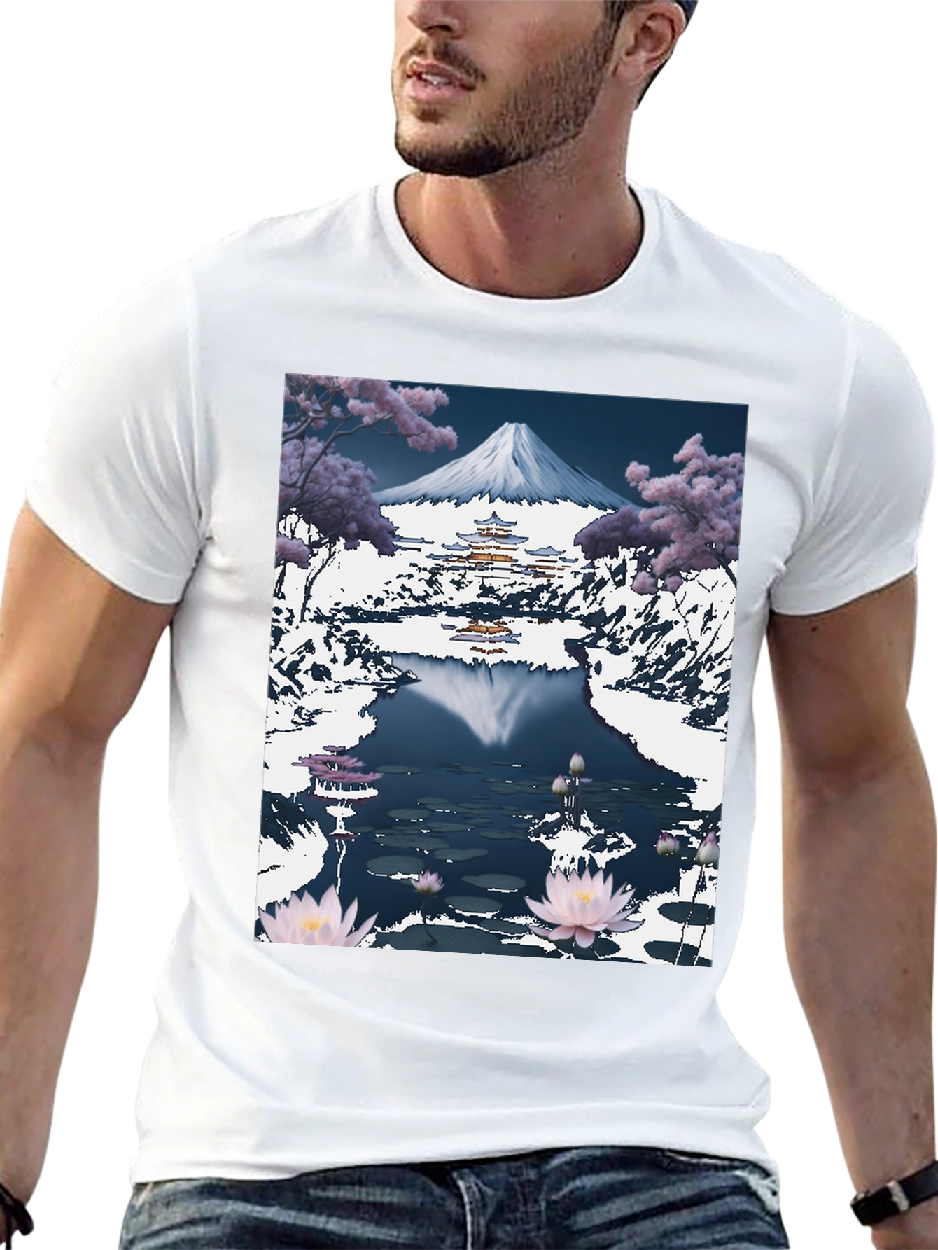 Mount Fuji Lotus Pond Graphic Tee
