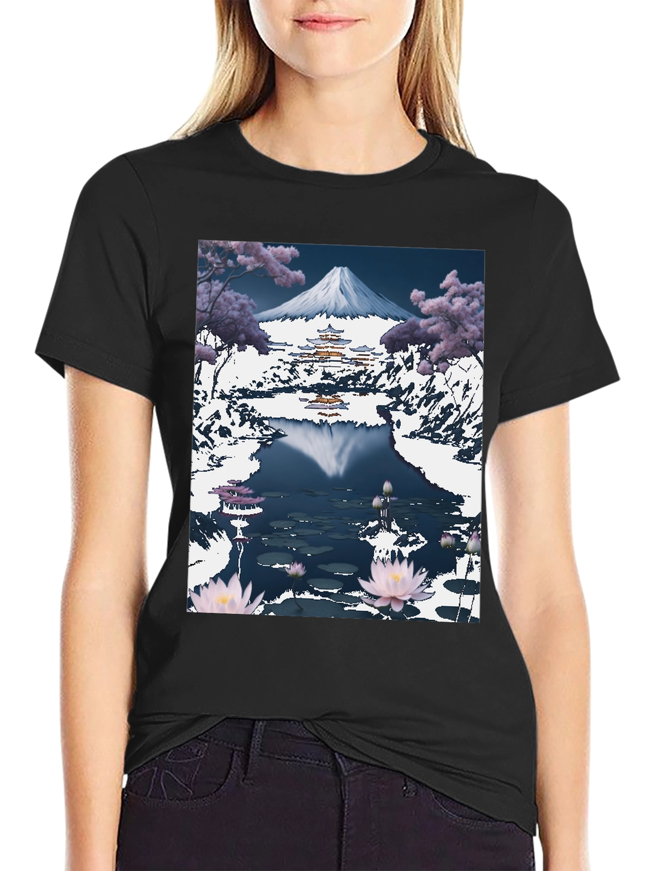 Mount Fuji Lotus Pond Graphic Tee