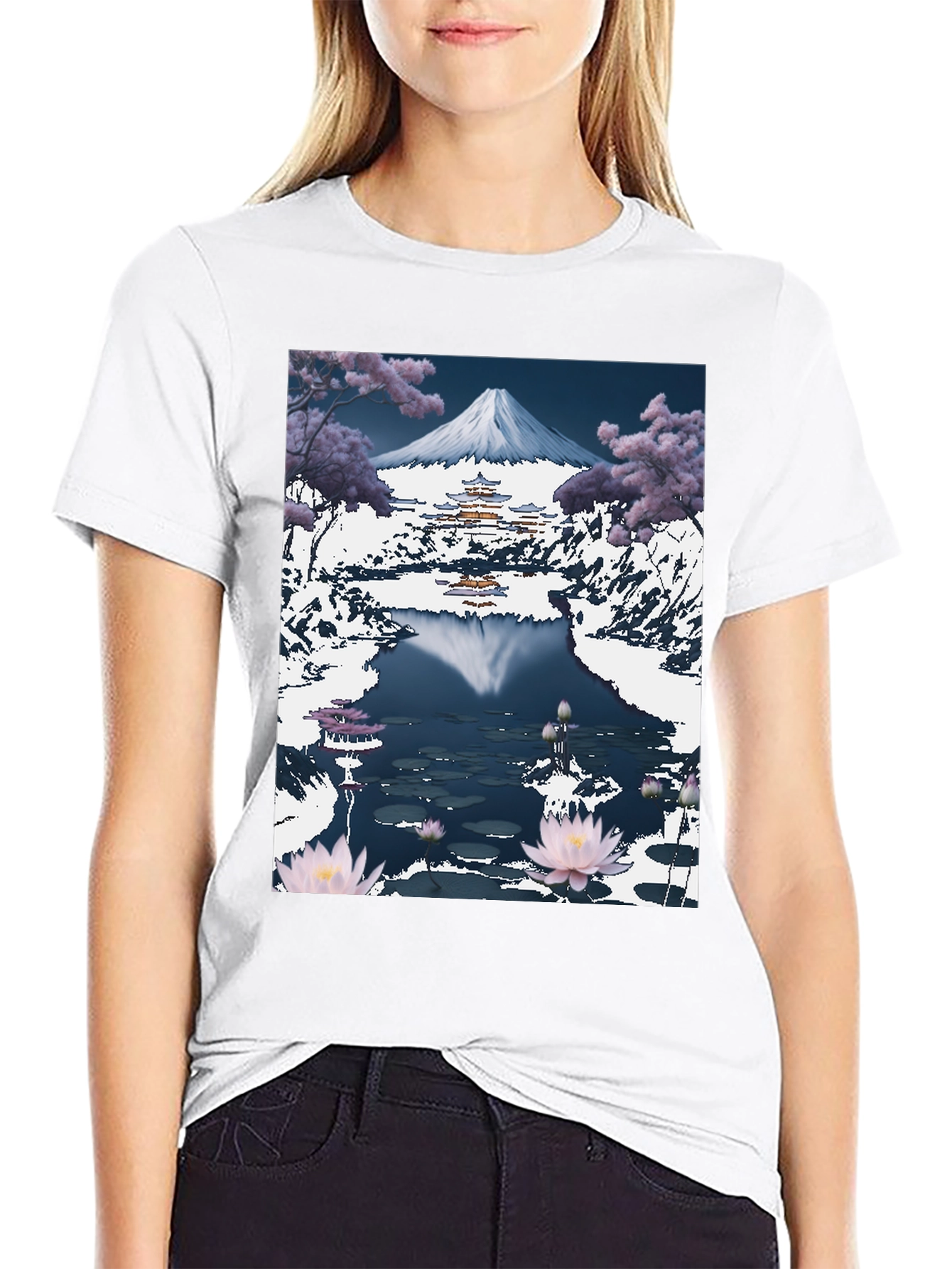 Mount Fuji Lotus Pond Graphic Tee