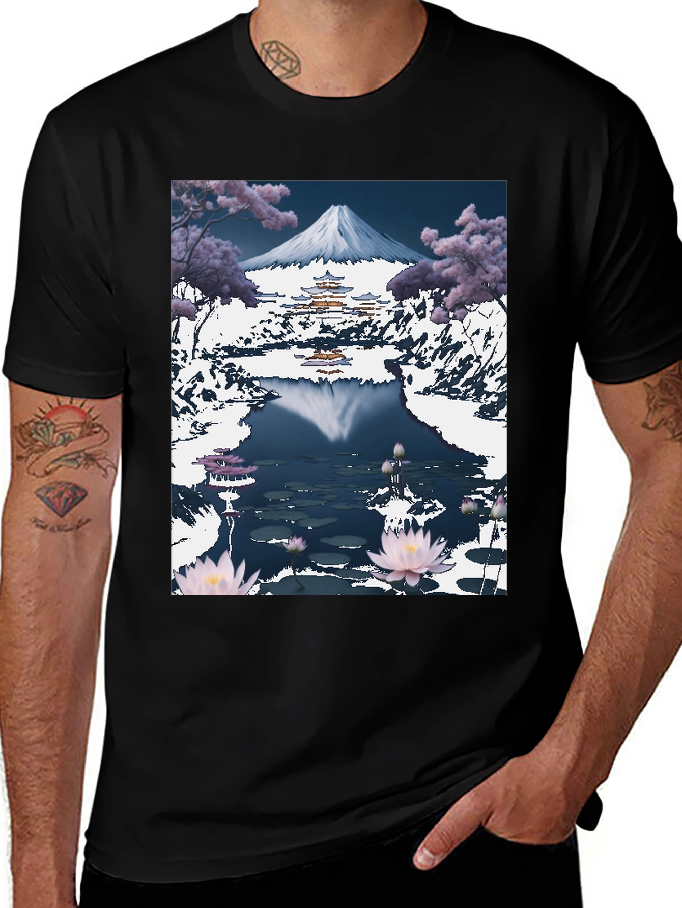Mount Fuji Lotus Pond Graphic Tee