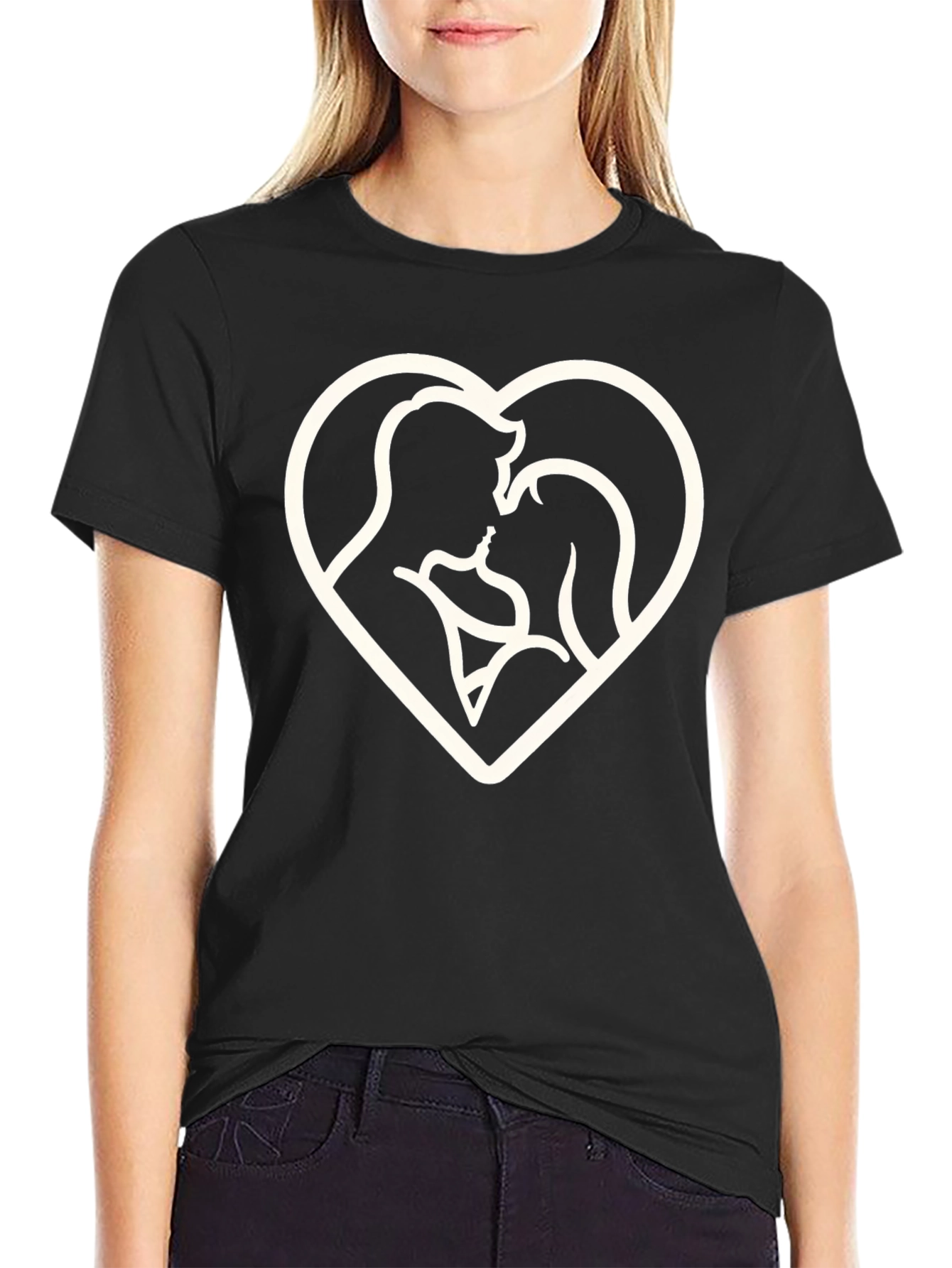 Heart Silhouette Couple Graphic Tee - Black